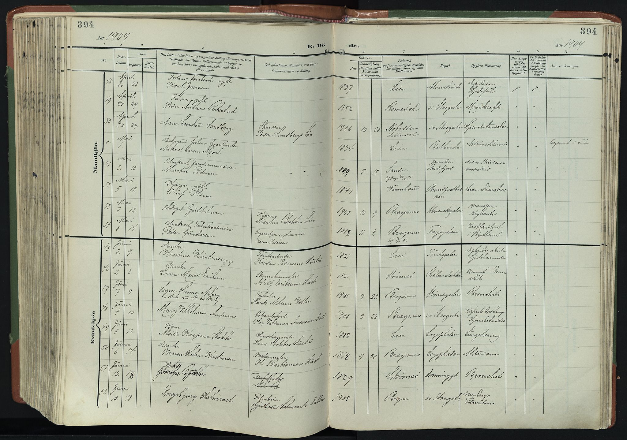 Bragernes kirkebøker, AV/SAKO-A-6/F/Fb/L0009: Parish register (official) no. II 9, 1902-1911, p. 394