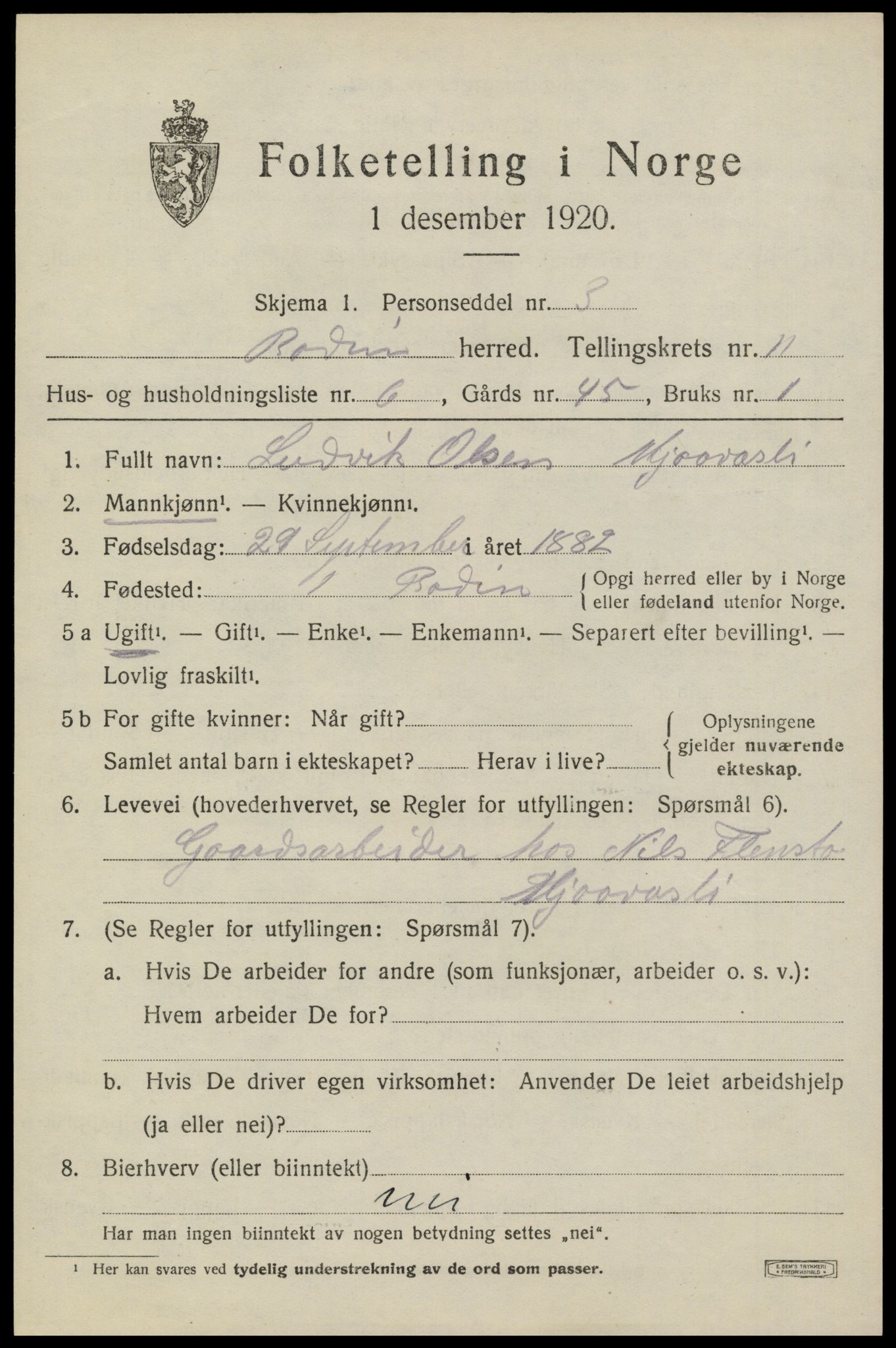 SAT, 1920 census for Bodin, 1920, p. 8416