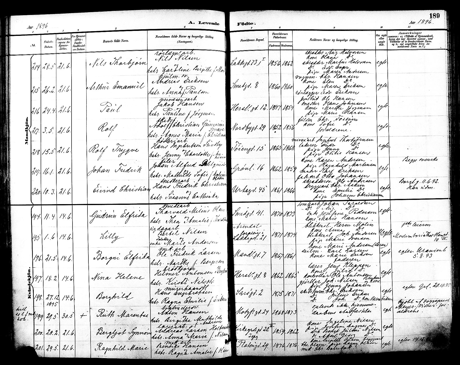 Grønland prestekontor Kirkebøker, SAO/A-10848/F/Fa/L0012: Parish register (official) no. 12, 1893-1900, p. 189