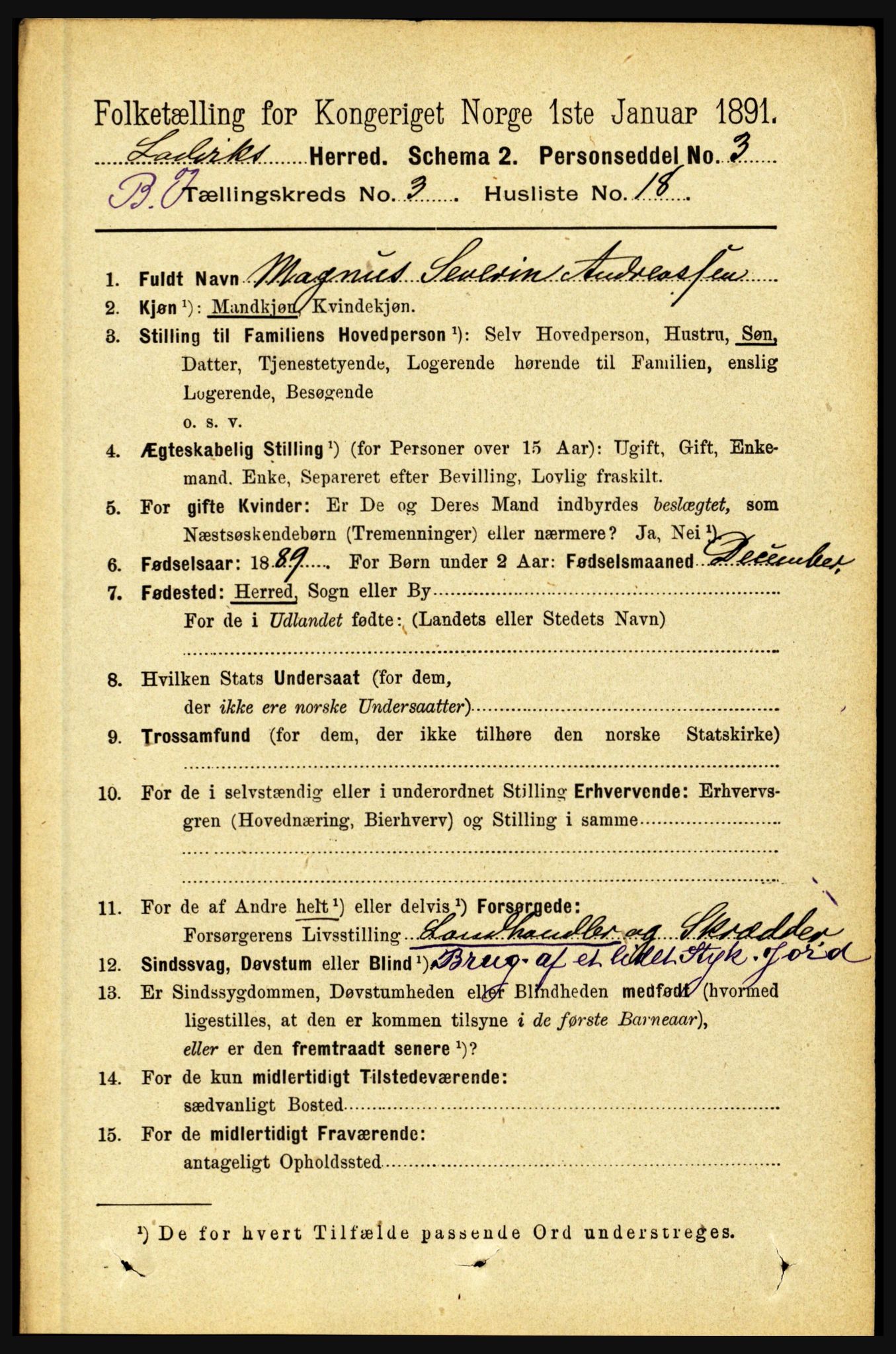 RA, 1891 census for 1415 Lavik og Brekke, 1891, p. 615