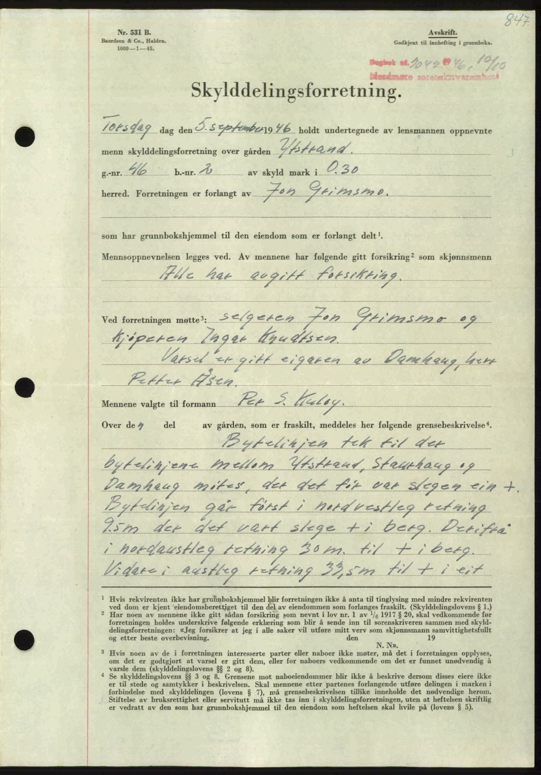 Nordmøre sorenskriveri, AV/SAT-A-4132/1/2/2Ca: Mortgage book no. A102, 1946-1946, Diary no: : 2042/1946