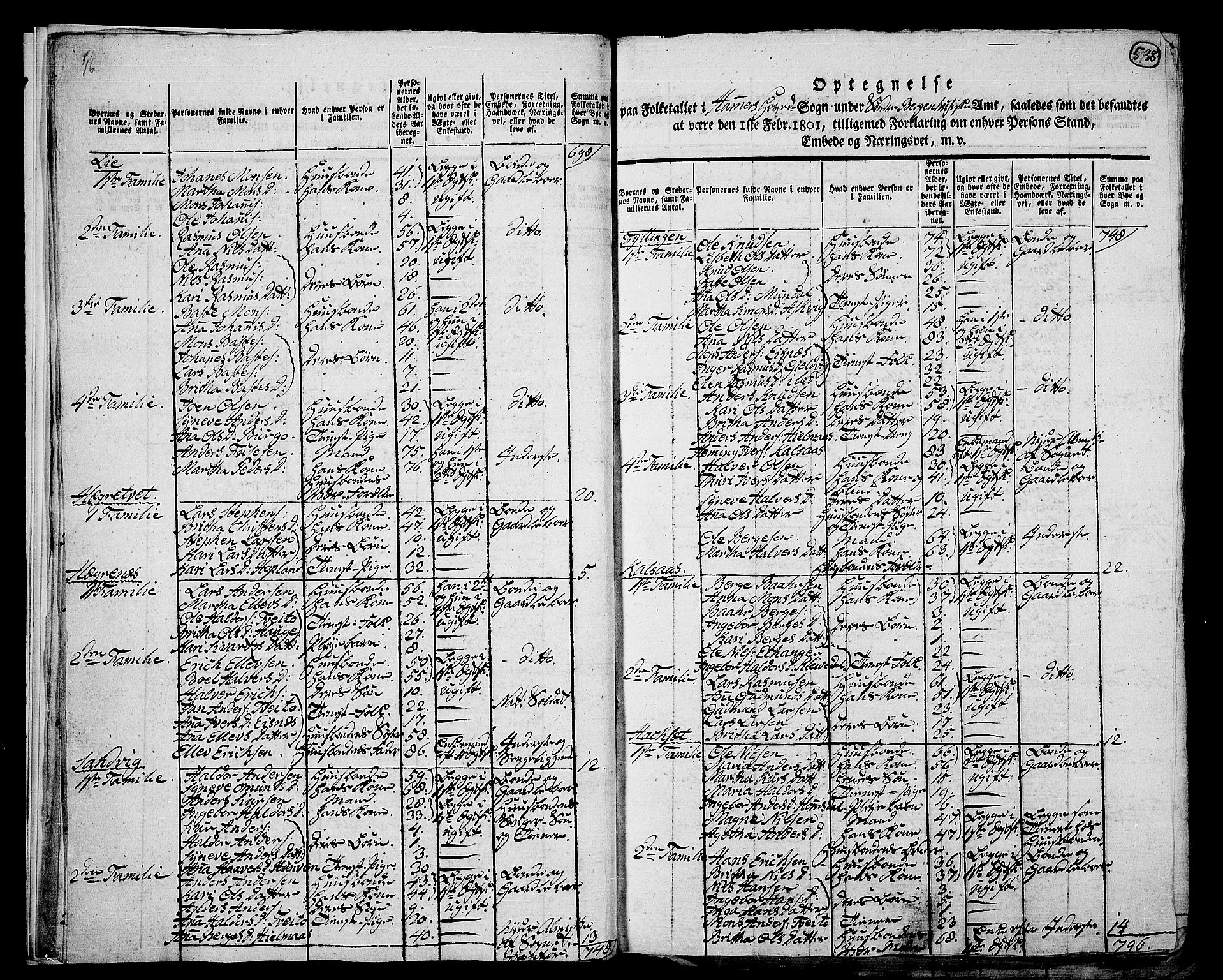 RA, 1801 census for 1254P Hamre, 1801, p. 537b-538a