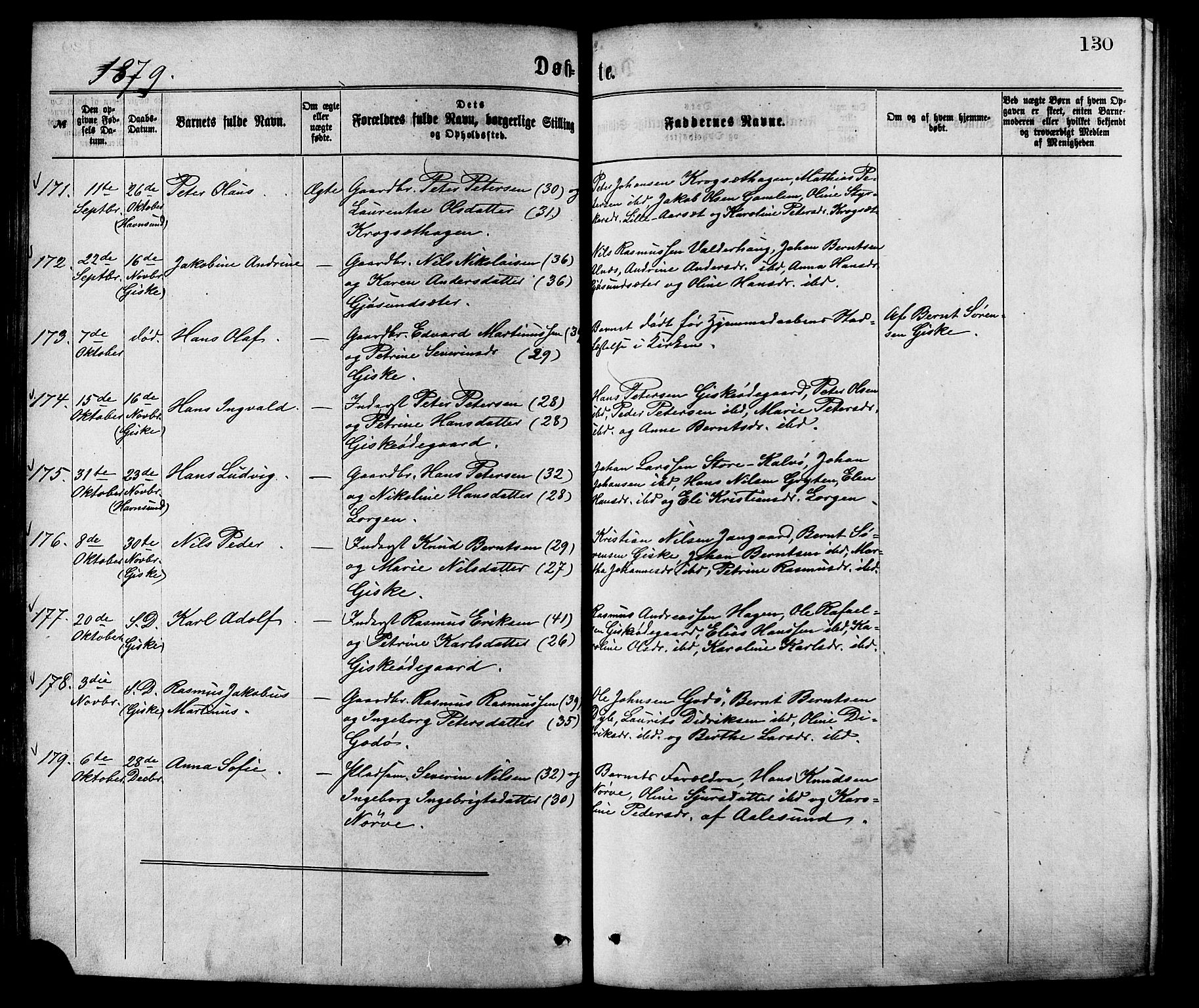 Ministerialprotokoller, klokkerbøker og fødselsregistre - Møre og Romsdal, AV/SAT-A-1454/528/L0400: Parish register (official) no. 528A11, 1871-1879, p. 130