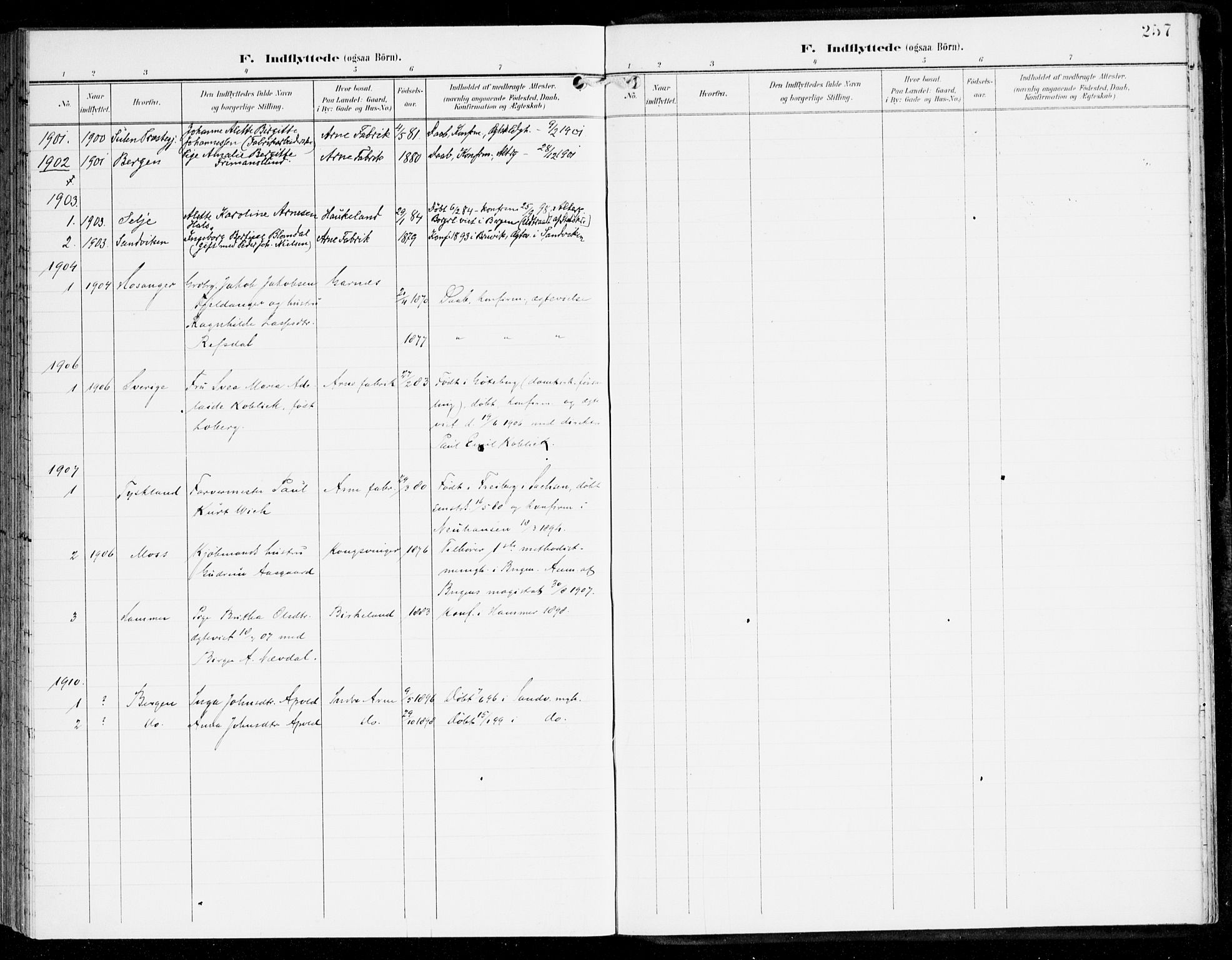 Haus sokneprestembete, AV/SAB-A-75601/H/Haa: Parish register (official) no. D 2, 1899-1912, p. 257