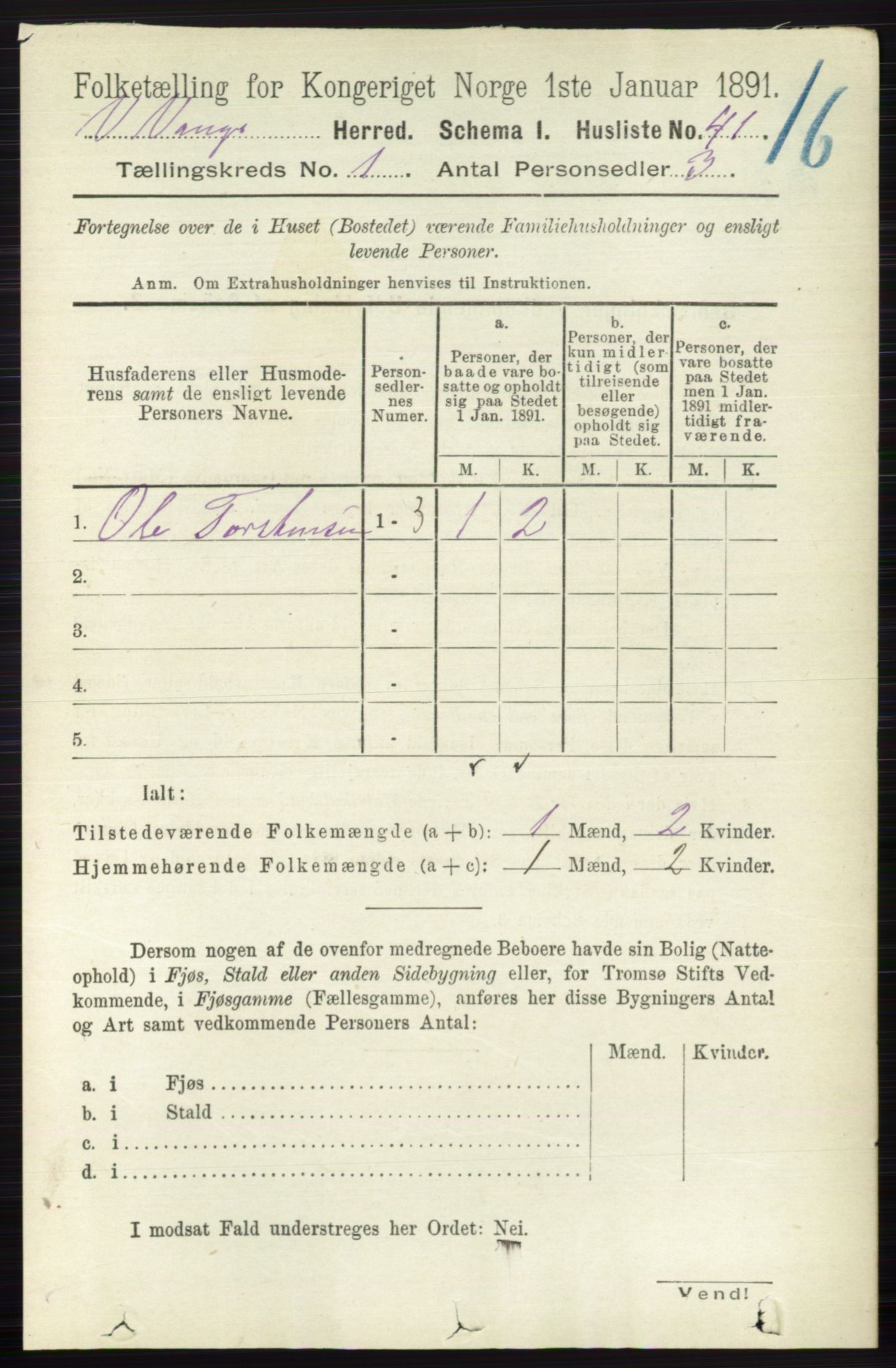 RA, 1891 census for 0545 Vang, 1891, p. 71