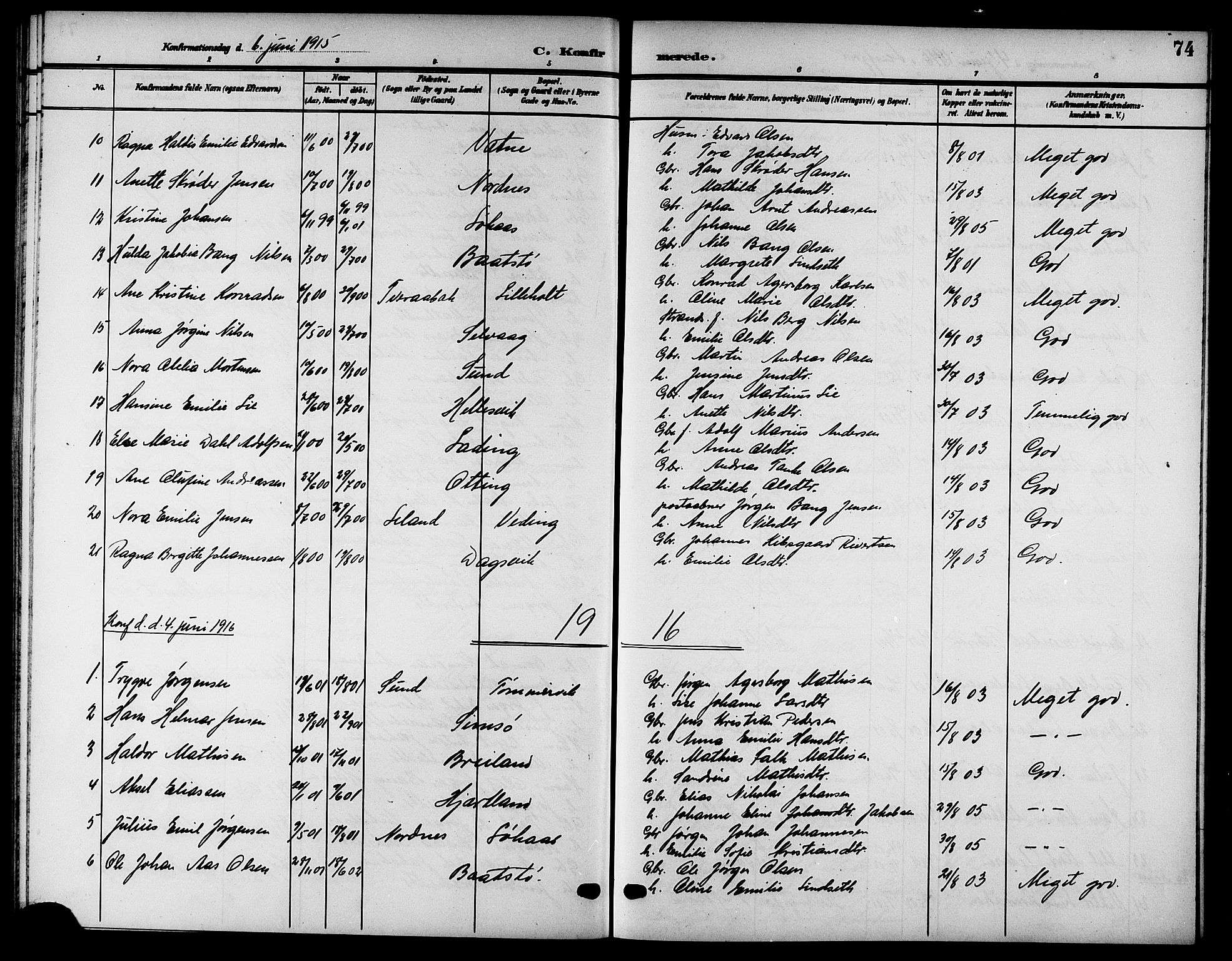 Ministerialprotokoller, klokkerbøker og fødselsregistre - Nordland, SAT/A-1459/832/L0494: Parish register (copy) no. 832C01, 1906-1922, p. 74