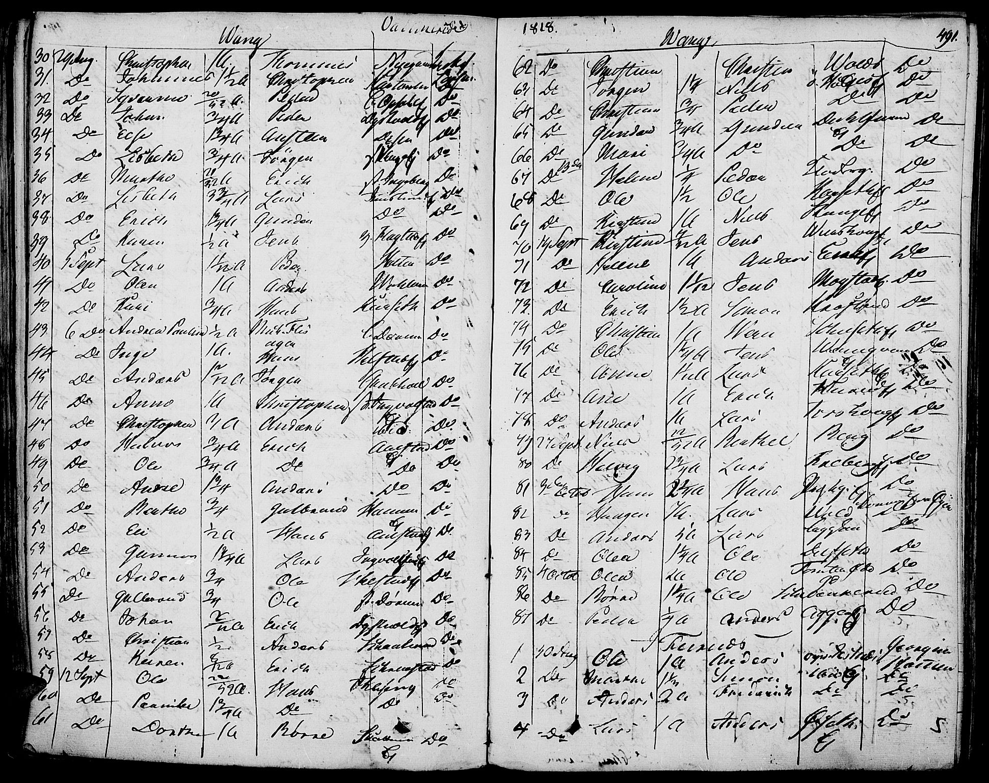 Vang prestekontor, Hedmark, SAH/PREST-008/H/Ha/Haa/L0009: Parish register (official) no. 9, 1826-1841, p. 491