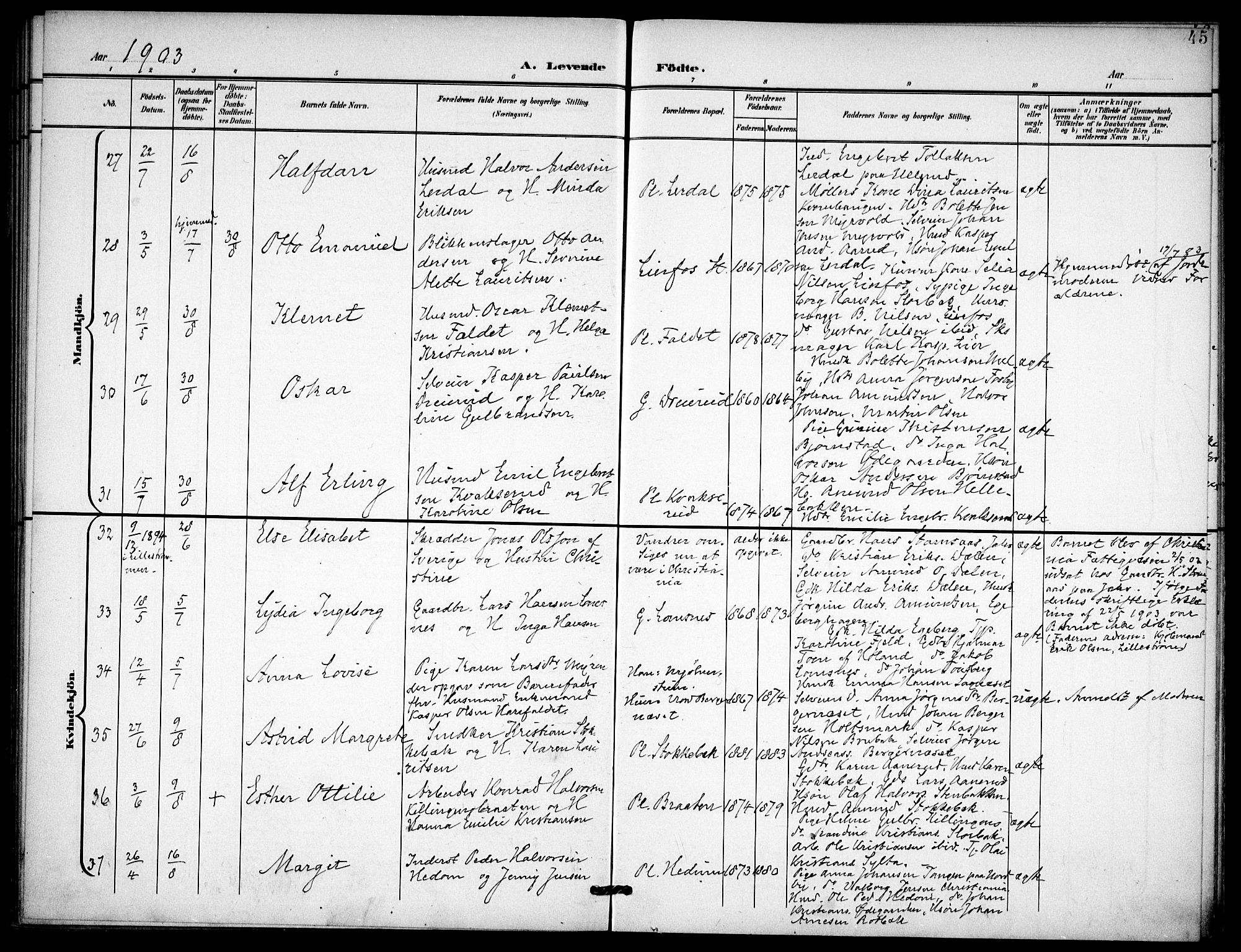 Aurskog prestekontor Kirkebøker, AV/SAO-A-10304a/F/Fa/L0010: Parish register (official) no. I 10, 1898-1905, p. 45