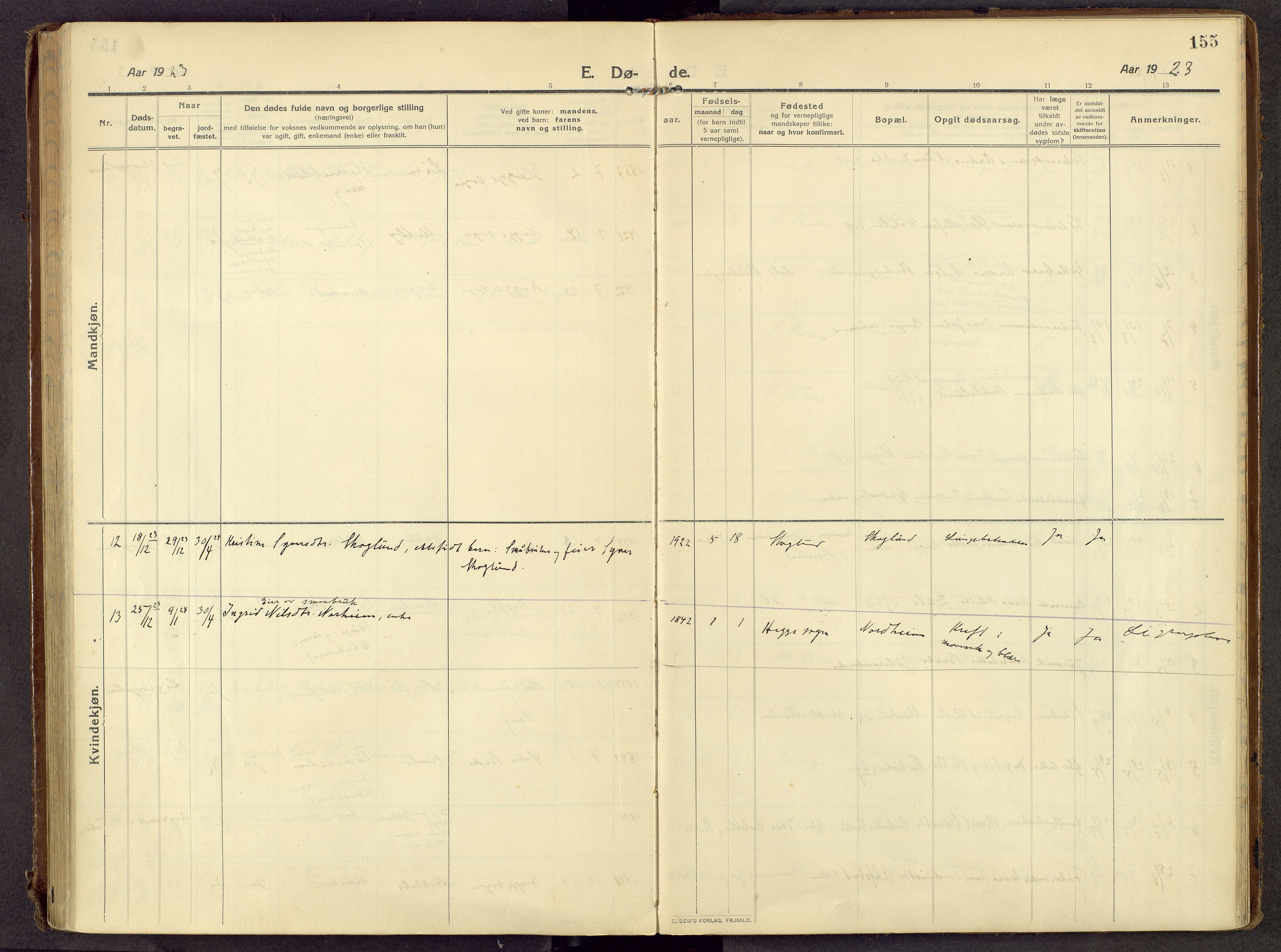 Øystre Slidre prestekontor, AV/SAH-PREST-138/H/Ha/Haa/L0007: Parish register (official) no. 7, 1911-1931, p. 155