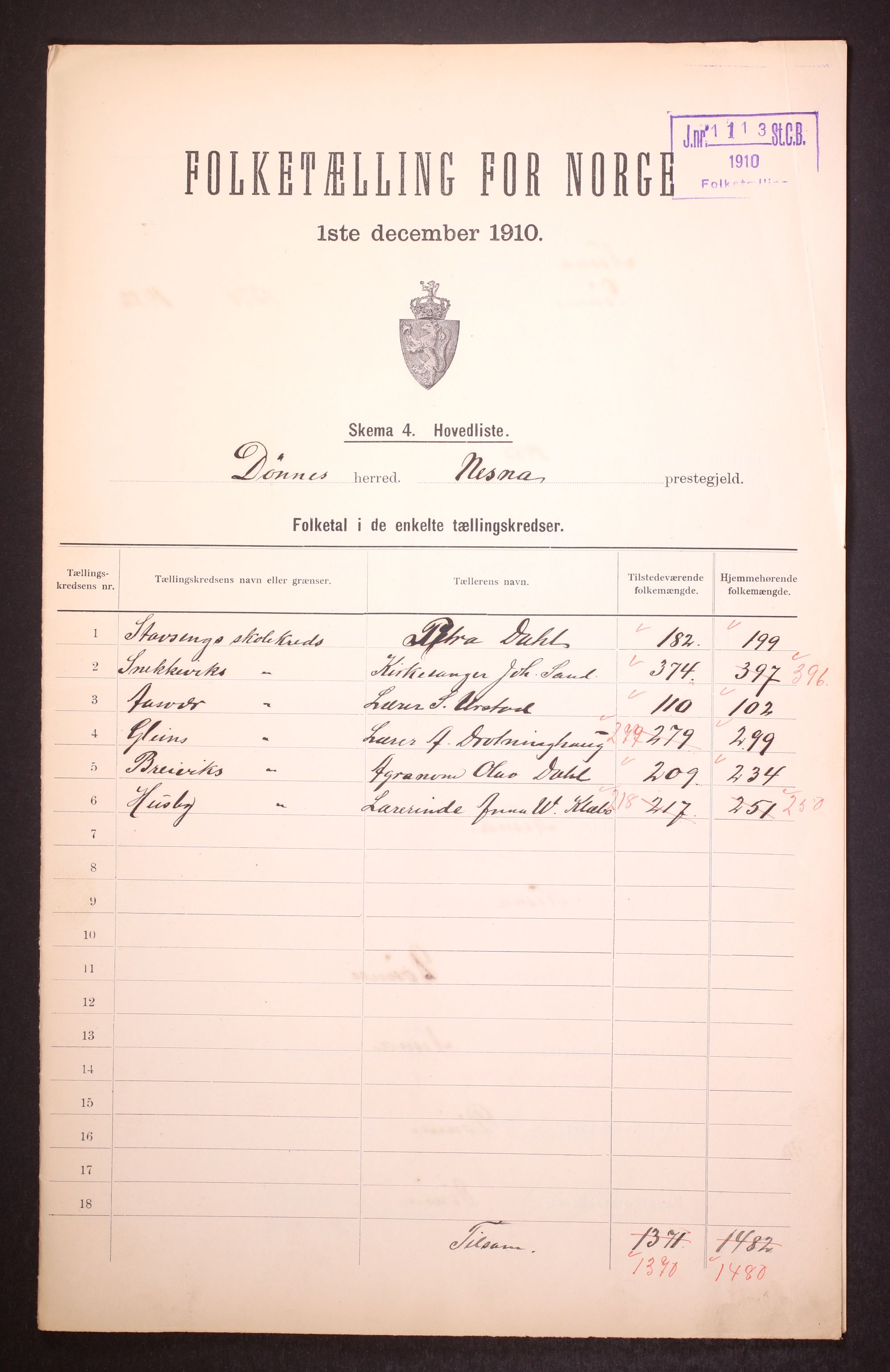 RA, 1910 census for Dønnes, 1910, p. 2