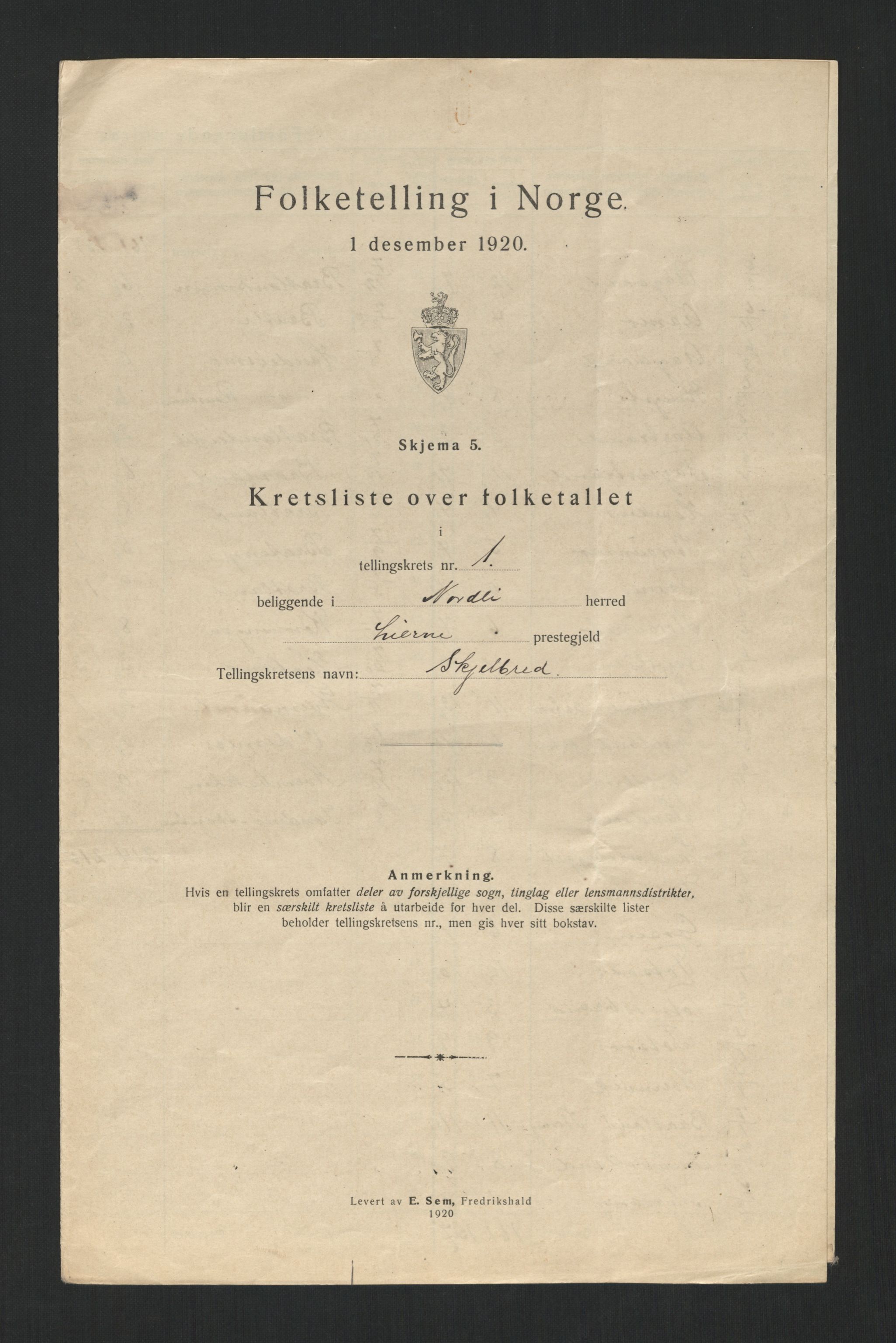 SAT, 1920 census for Nordli, 1920, p. 7