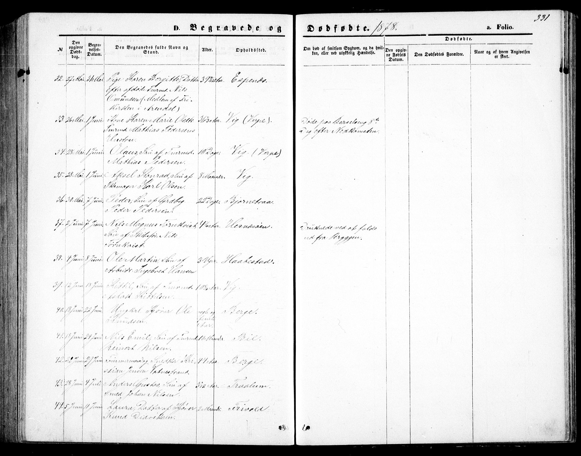 Fjære sokneprestkontor, AV/SAK-1111-0011/F/Fb/L0010: Parish register (copy) no. B 10, 1871-1880, p. 331