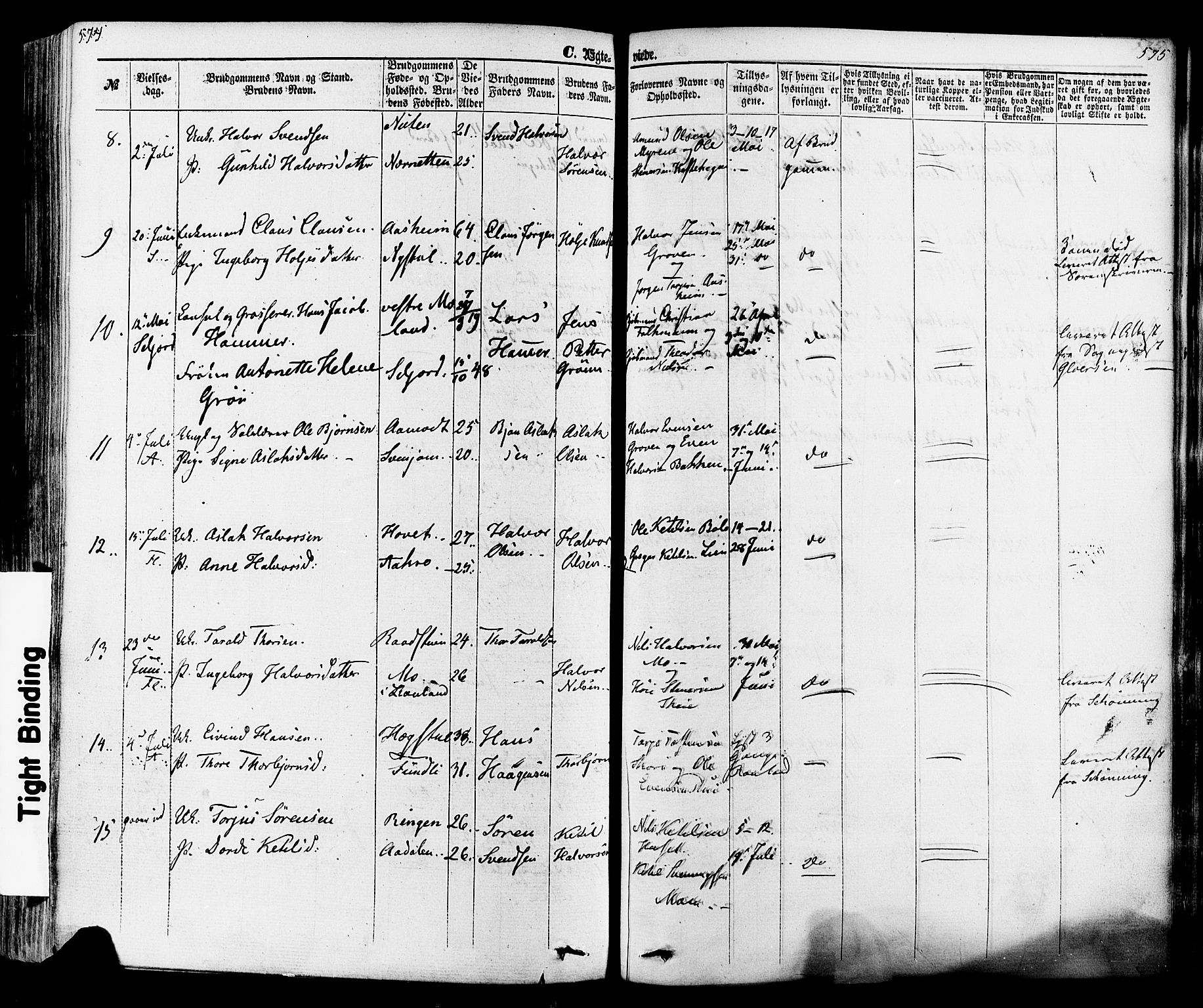 Seljord kirkebøker, SAKO/A-20/F/Fa/L0013: Parish register (official) no. I 13, 1866-1876, p. 574-575