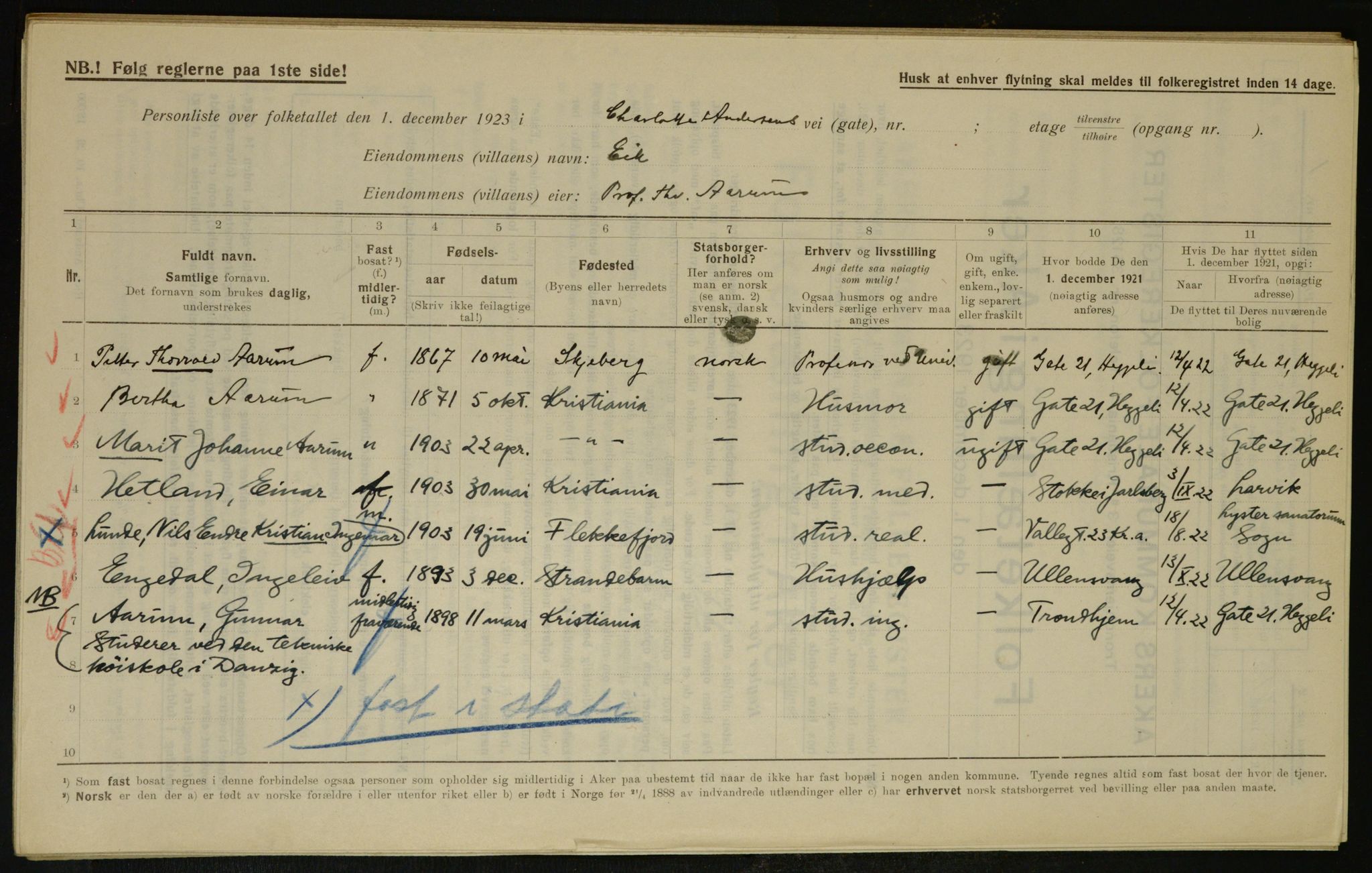 , Municipal Census 1923 for Aker, 1923, p. 8701