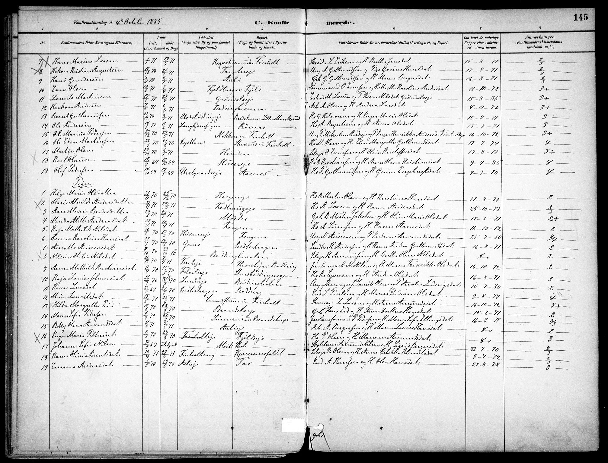 Nes prestekontor Kirkebøker, SAO/A-10410/F/Fc/L0002: Parish register (official) no. IIi 2, 1882-1916, p. 145