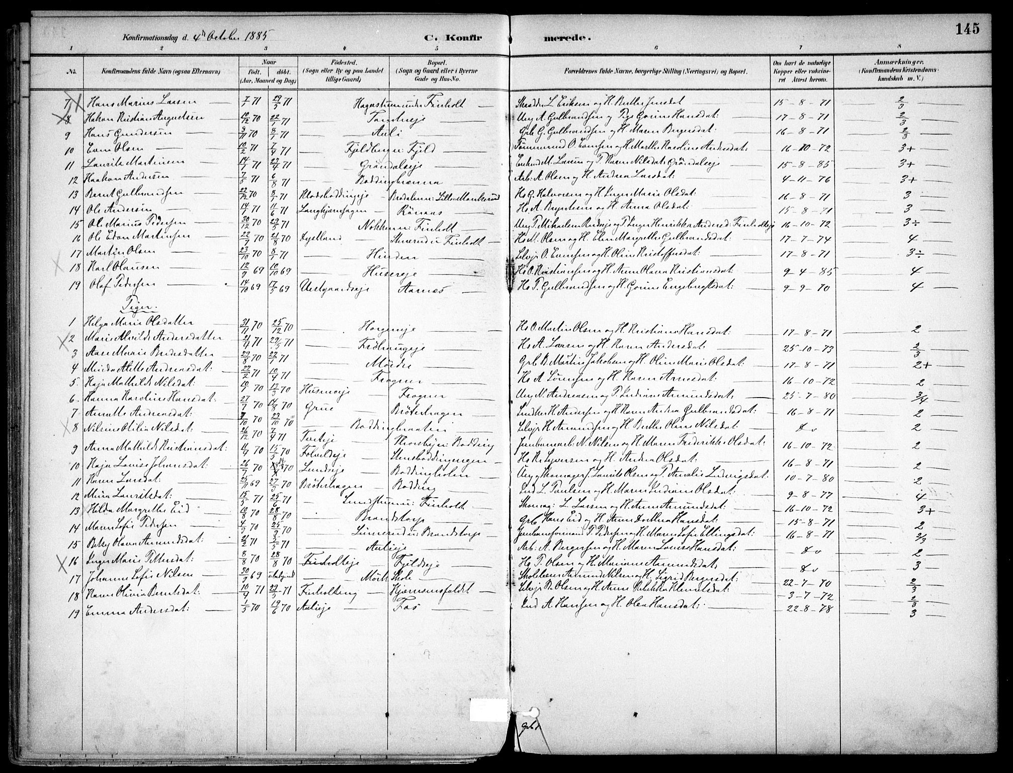 Nes prestekontor Kirkebøker, AV/SAO-A-10410/F/Fc/L0002: Parish register (official) no. IIi 2, 1882-1916, p. 145