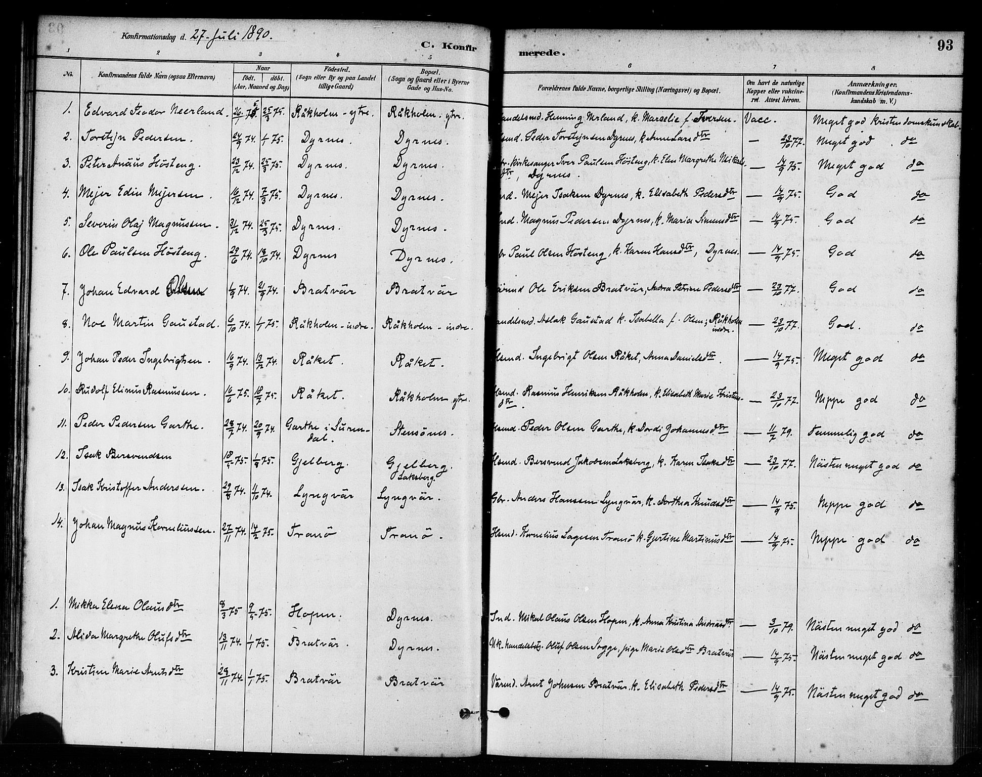 Ministerialprotokoller, klokkerbøker og fødselsregistre - Møre og Romsdal, AV/SAT-A-1454/582/L0947: Parish register (official) no. 582A01, 1880-1900, p. 93