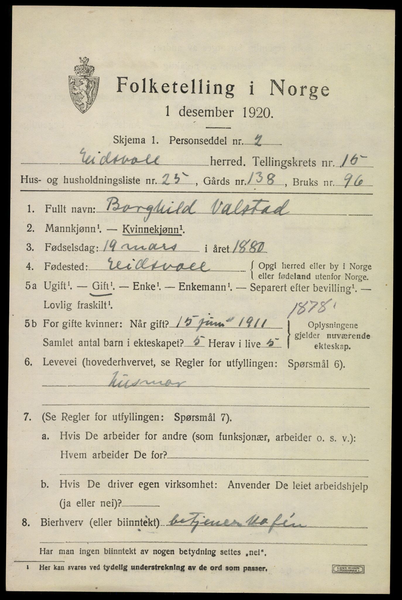 SAO, 1920 census for Eidsvoll, 1920, p. 22431