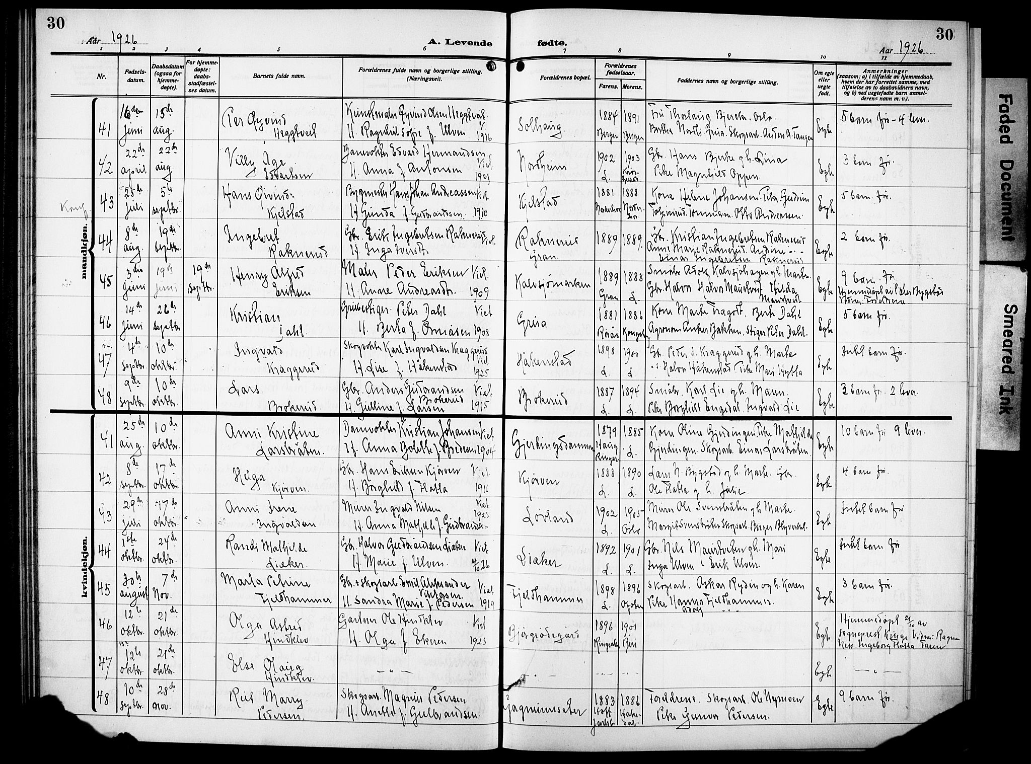 Lunner prestekontor, AV/SAH-PREST-118/H/Ha/Hab/L0002: Parish register (copy) no. 2, 1923-1933, p. 30