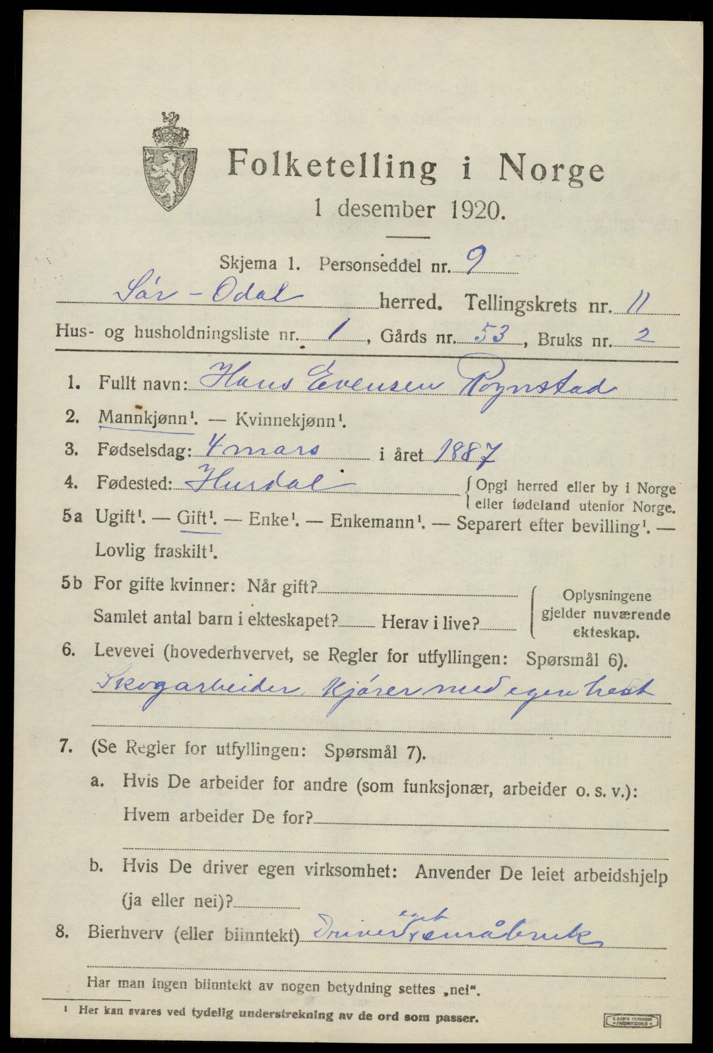 SAH, 1920 census for Sør-Odal, 1920, p. 11767