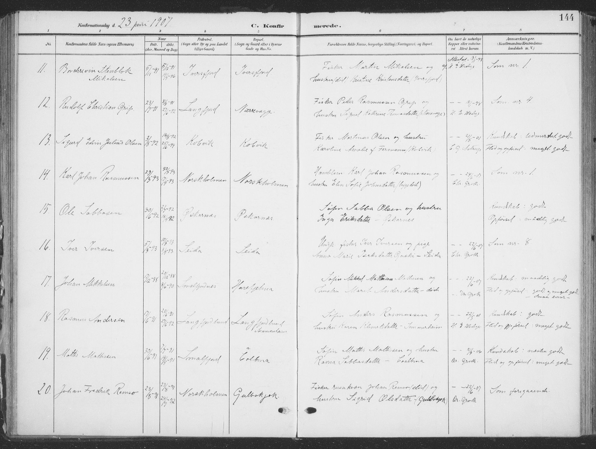 Tana sokneprestkontor, SATØ/S-1334/H/Ha/L0007kirke: Parish register (official) no. 7, 1904-1918, p. 144