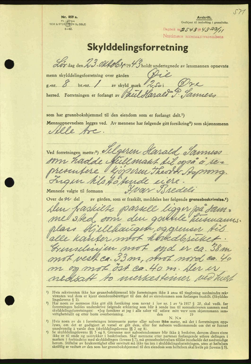 Nordmøre sorenskriveri, AV/SAT-A-4132/1/2/2Ca: Mortgage book no. A96, 1943-1944, Diary no: : 2548/1943