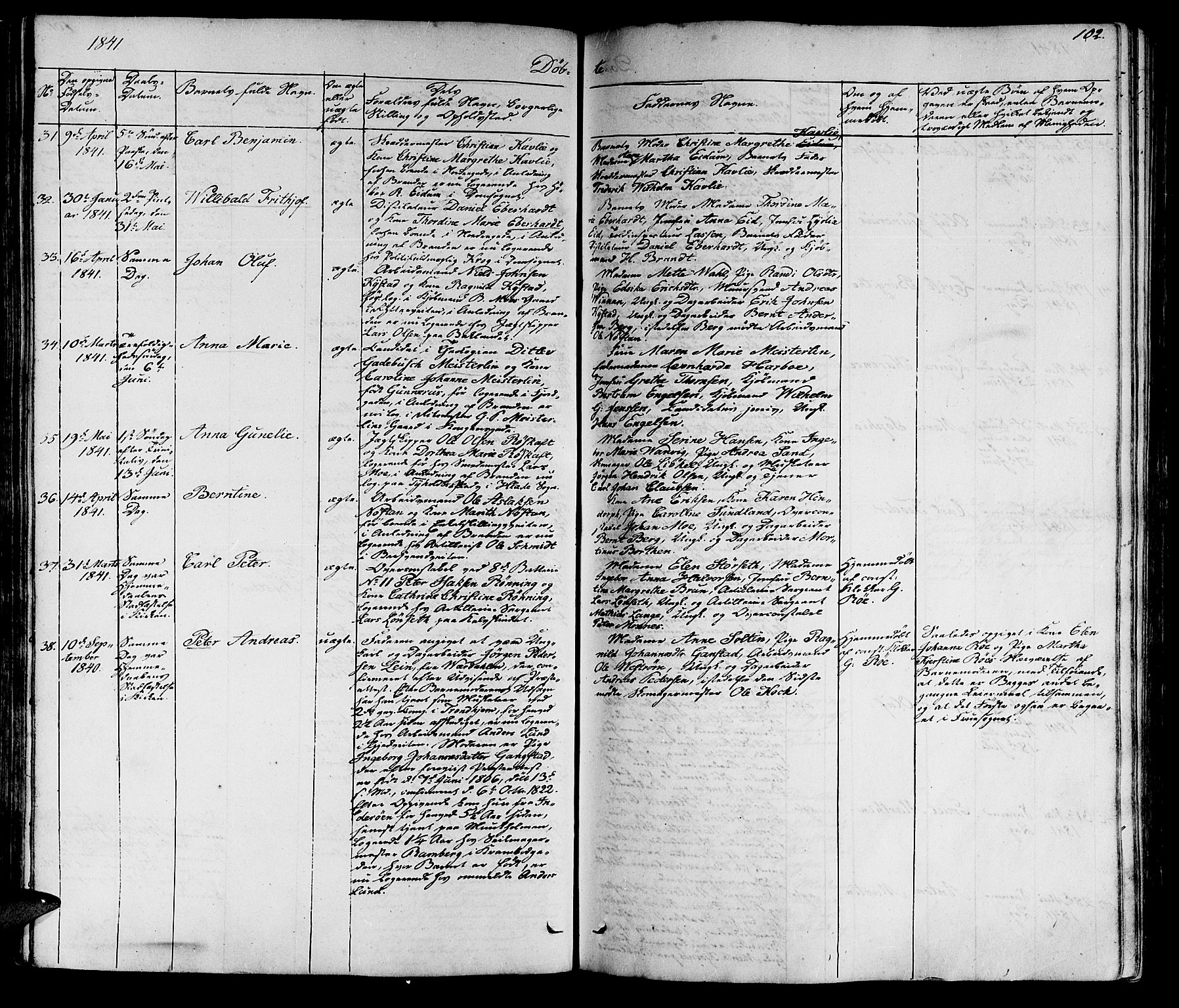 Ministerialprotokoller, klokkerbøker og fødselsregistre - Sør-Trøndelag, SAT/A-1456/602/L0136: Parish register (copy) no. 602C04, 1833-1845, p. 102