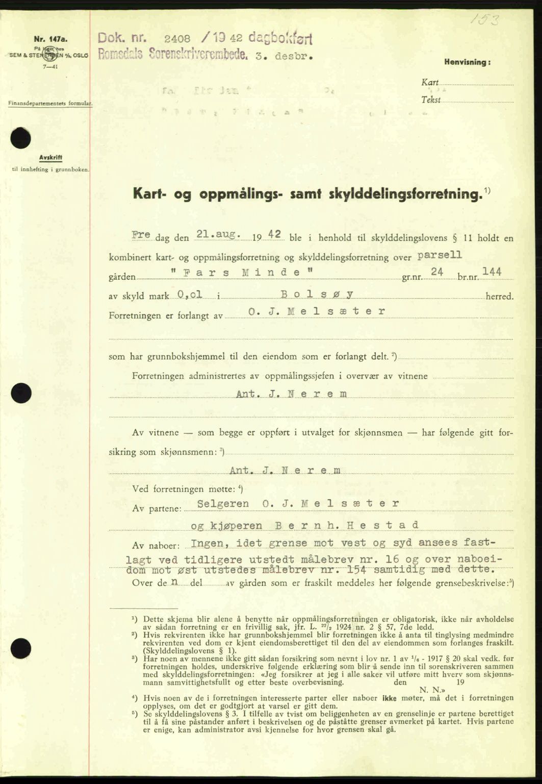 Romsdal sorenskriveri, AV/SAT-A-4149/1/2/2C: Mortgage book no. A13, 1942-1943, Diary no: : 2408/1942