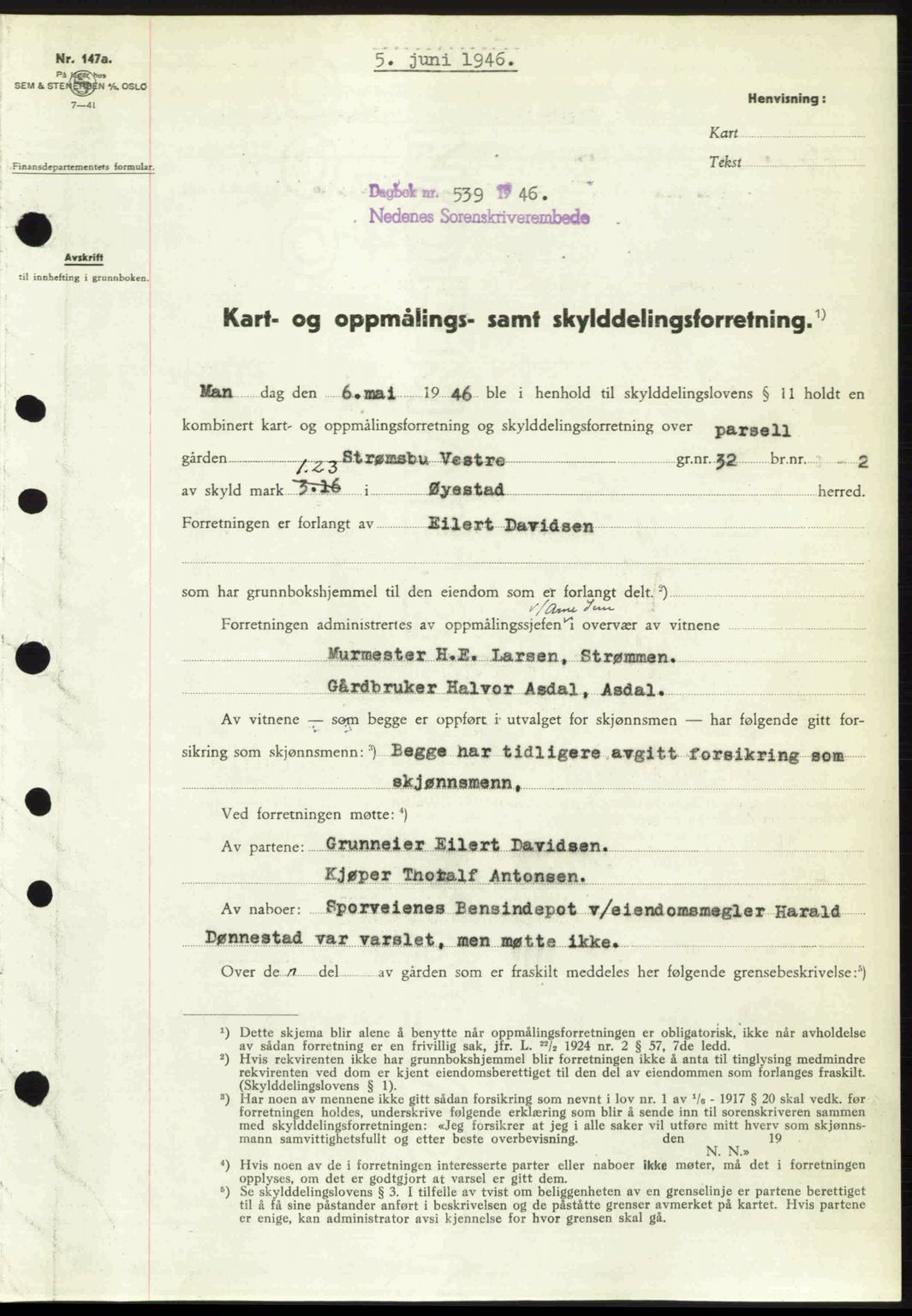 Nedenes sorenskriveri, AV/SAK-1221-0006/G/Gb/Gba/L0054: Mortgage book no. A6c, 1946-1946, Diary no: : 539/1946