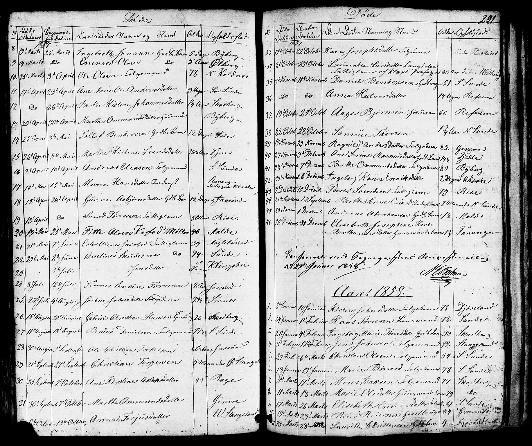 Håland sokneprestkontor, SAST/A-101802/001/30BB/L0002: Parish register (copy) no. B 2, 1845-1872, p. 291