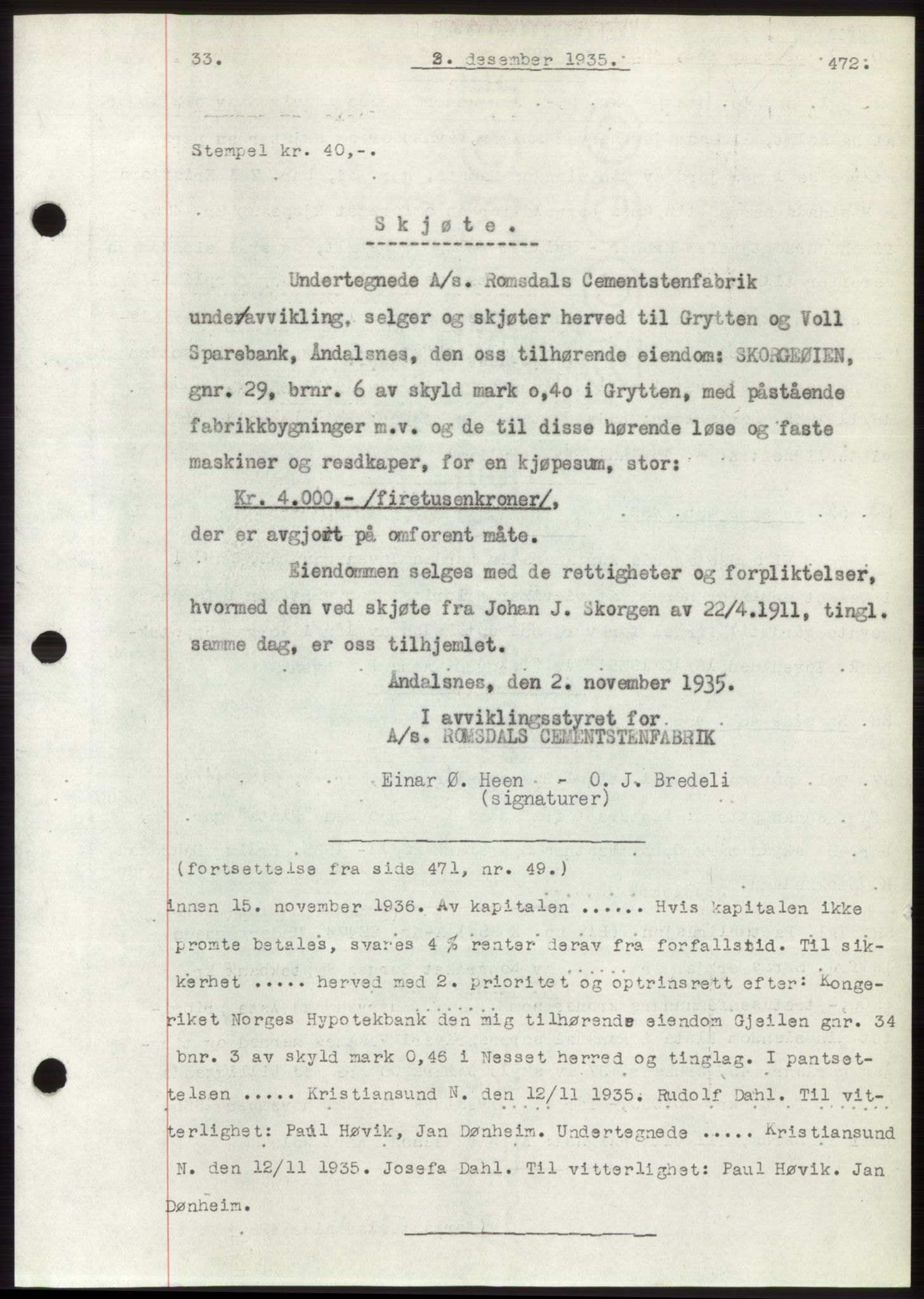 Romsdal sorenskriveri, AV/SAT-A-4149/1/2/2C/L0067: Mortgage book no. 61, 1935-1935, Deed date: 02.12.1935