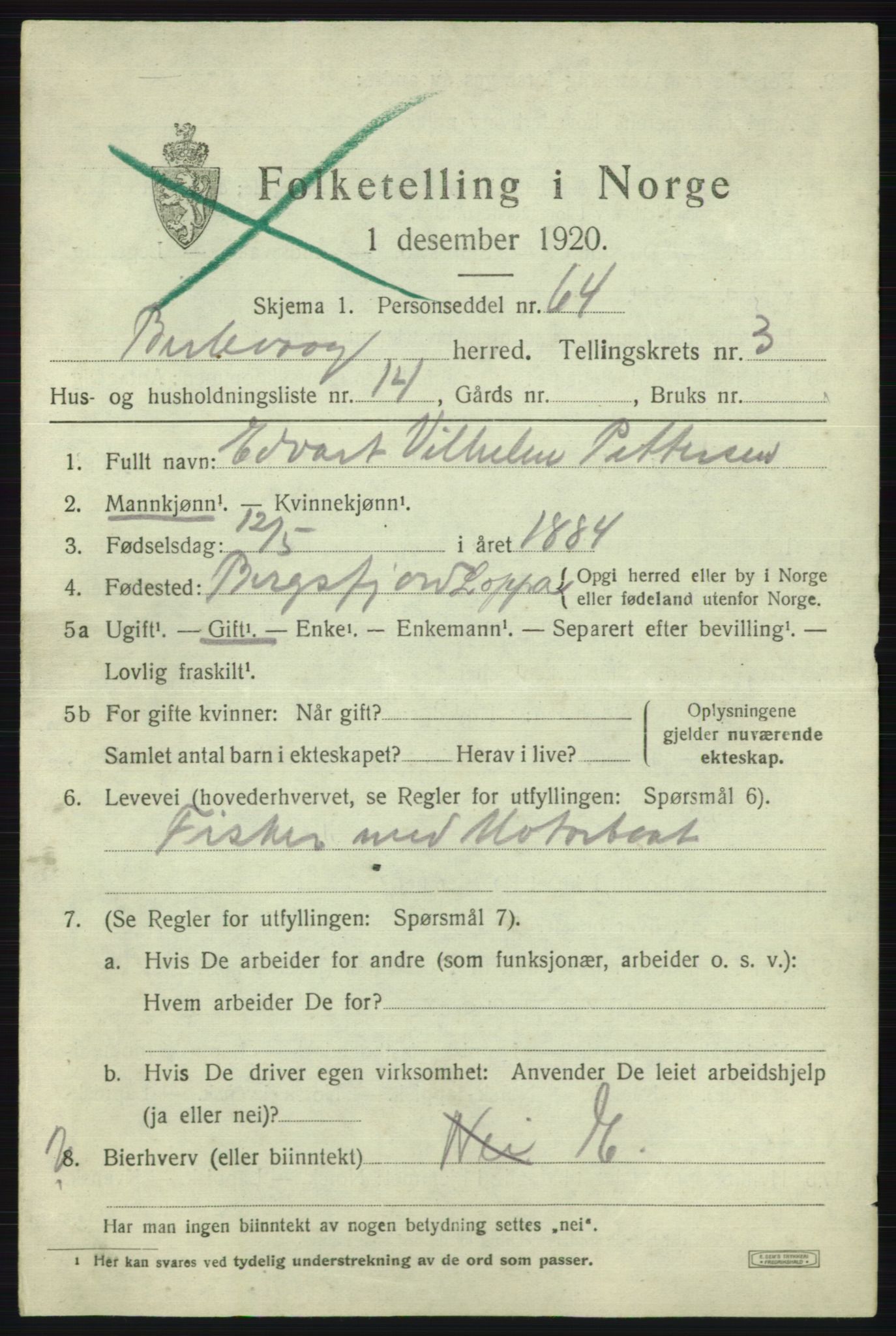 SATØ, 1920 census for Berlevåg, 1920, p. 1653