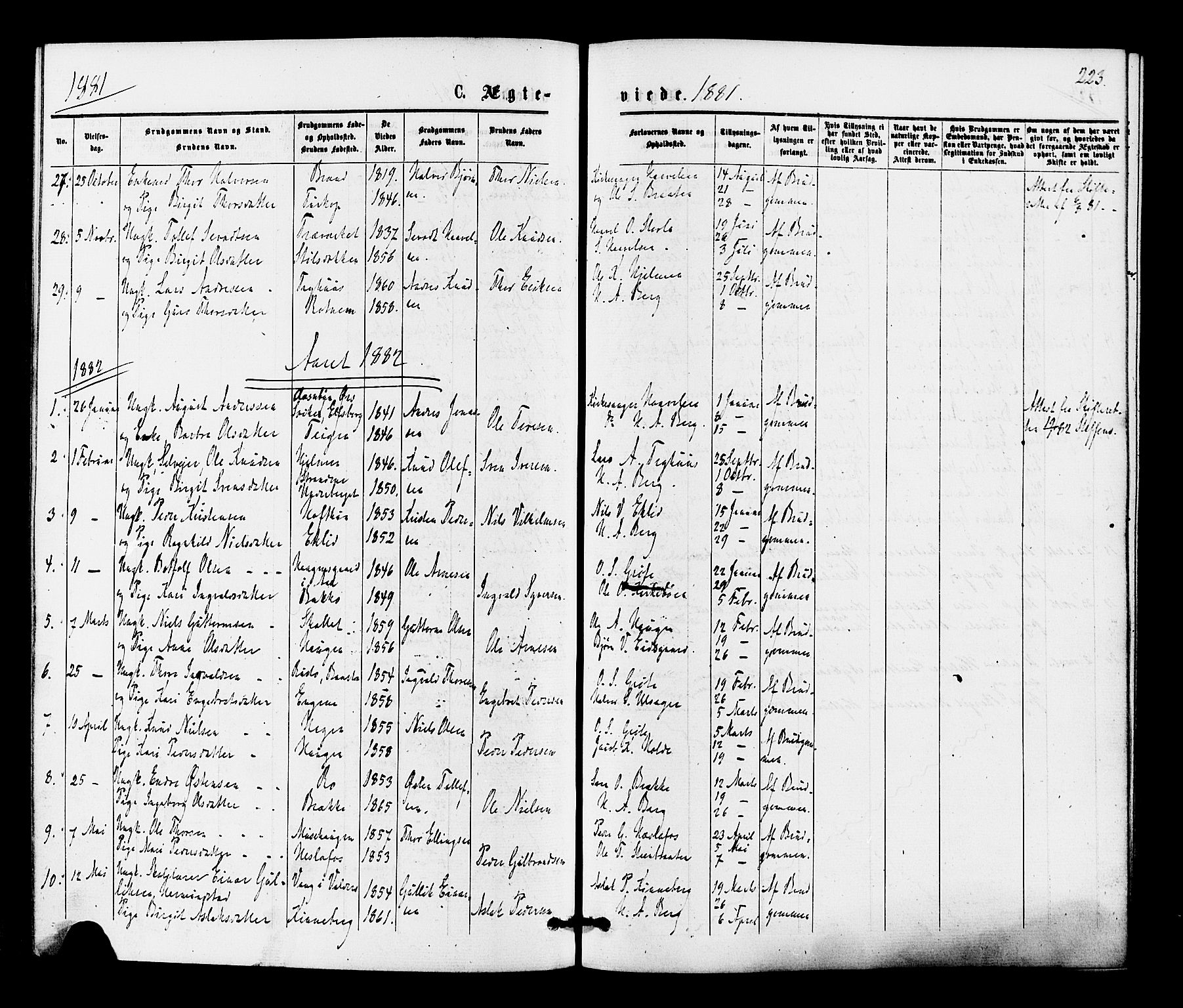 Gol kirkebøker, SAKO/A-226/F/Fa/L0004: Parish register (official) no. I 4, 1876-1886, p. 223