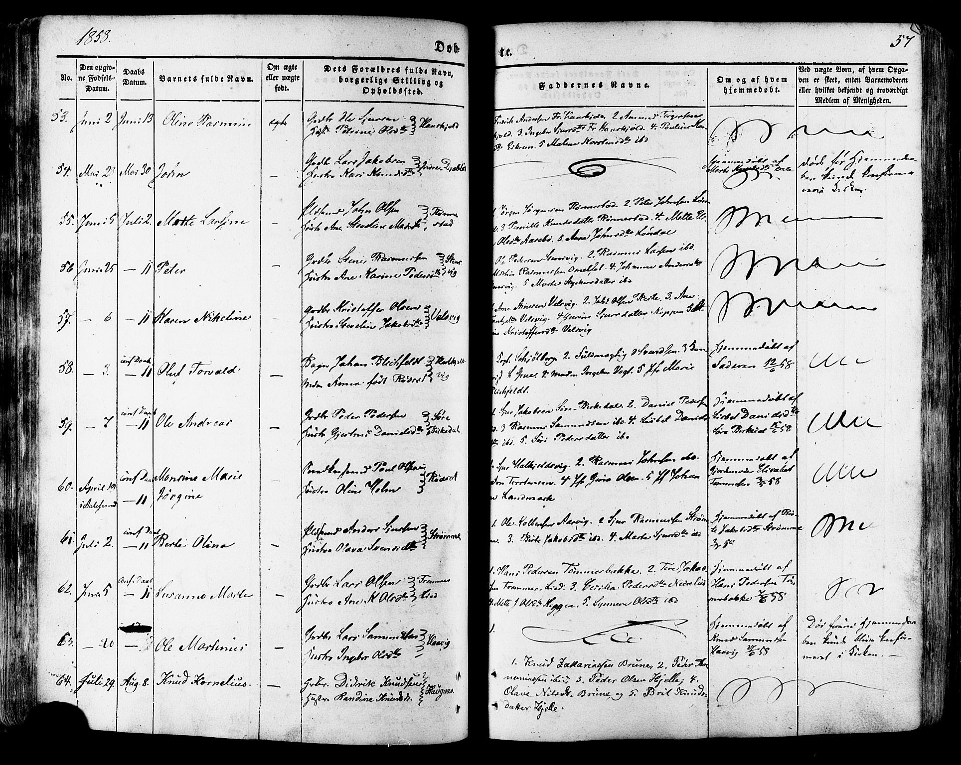 Ministerialprotokoller, klokkerbøker og fødselsregistre - Møre og Romsdal, SAT/A-1454/511/L0140: Parish register (official) no. 511A07, 1851-1878, p. 57