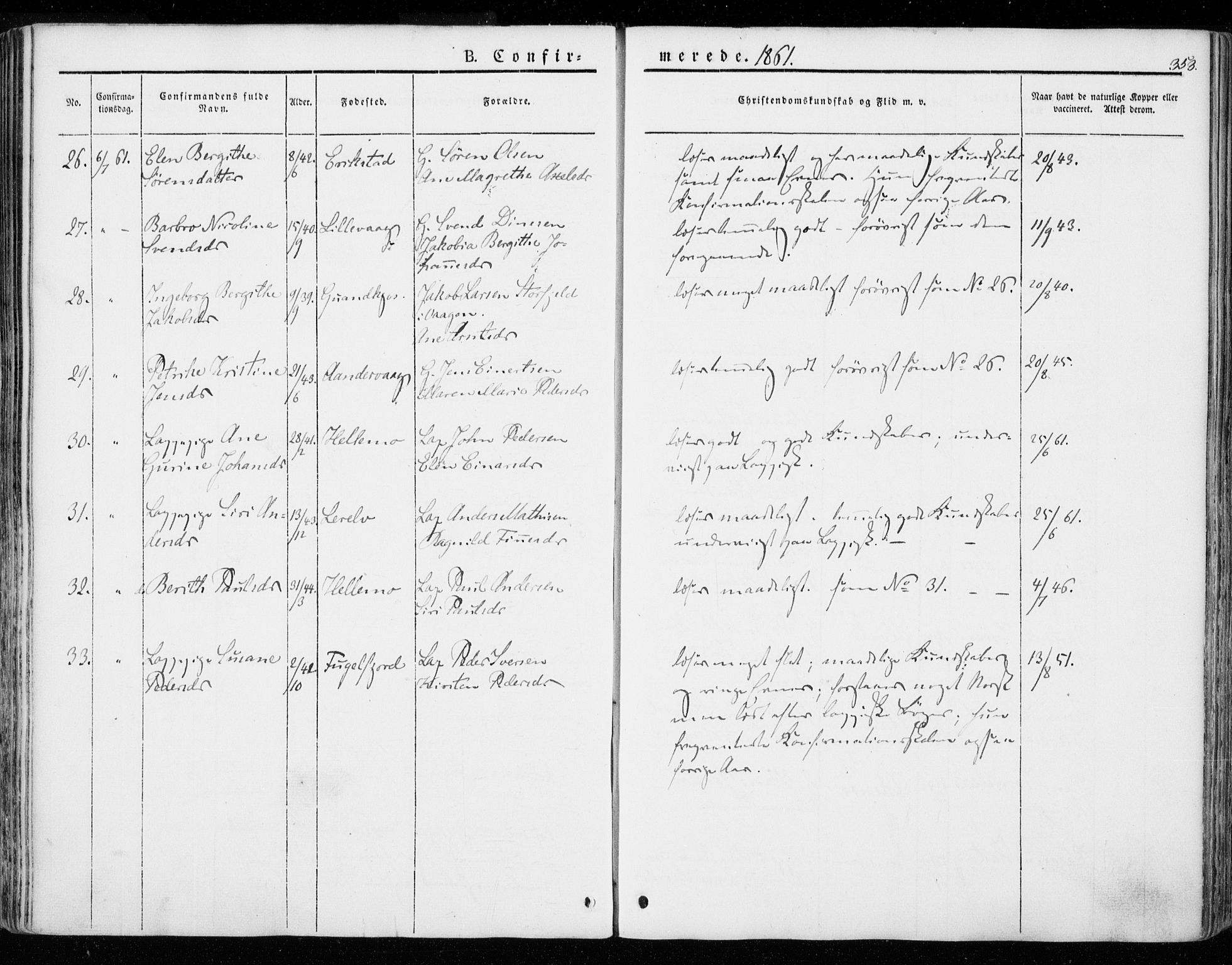 Ministerialprotokoller, klokkerbøker og fødselsregistre - Nordland, AV/SAT-A-1459/872/L1033: Parish register (official) no. 872A08, 1840-1863, p. 353