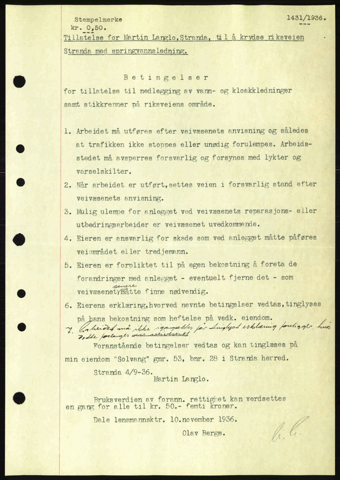 Nordre Sunnmøre sorenskriveri, AV/SAT-A-0006/1/2/2C/2Ca: Mortgage book no. A2, 1936-1937, Diary no: : 1431/1936