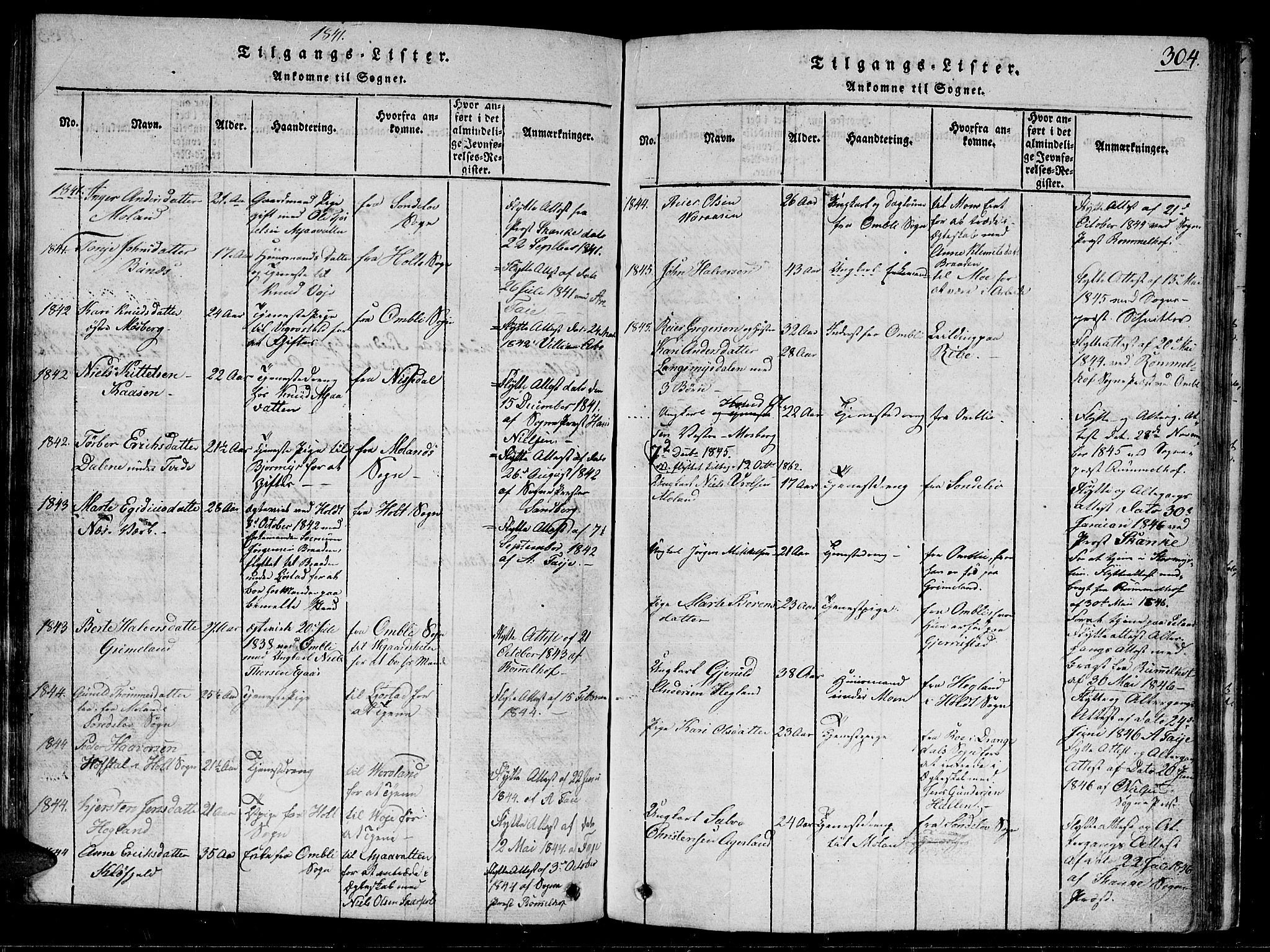 Gjerstad sokneprestkontor, AV/SAK-1111-0014/F/Fb/Fbb/L0001: Parish register (copy) no. B 1, 1813-1863, p. 304