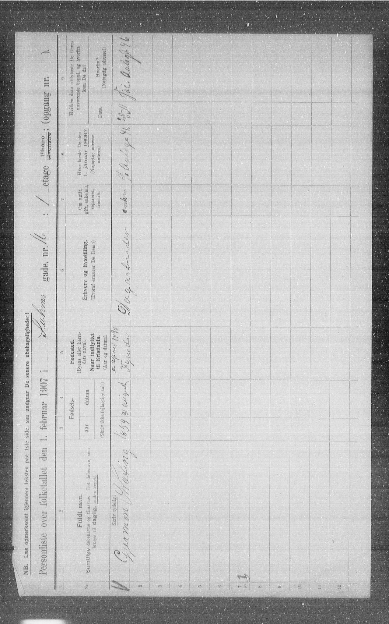 OBA, Municipal Census 1907 for Kristiania, 1907, p. 53304