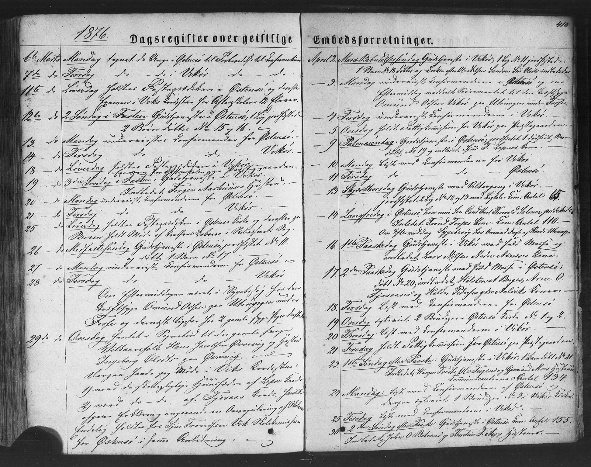 Kvam sokneprestembete, SAB/A-76201/H/Haa: Parish register (official) no. A 9, 1864-1879, p. 410