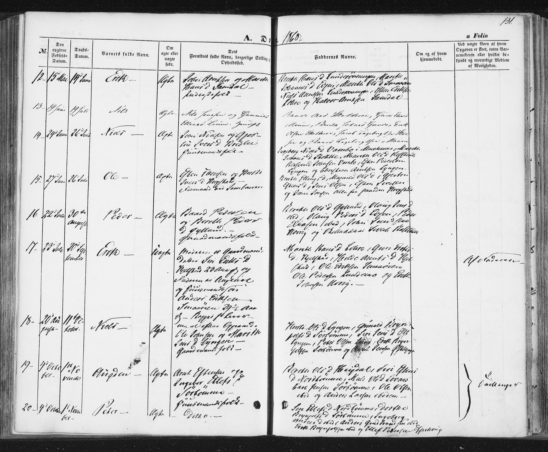 Ministerialprotokoller, klokkerbøker og fødselsregistre - Sør-Trøndelag, AV/SAT-A-1456/692/L1103: Parish register (official) no. 692A03, 1849-1870, p. 131