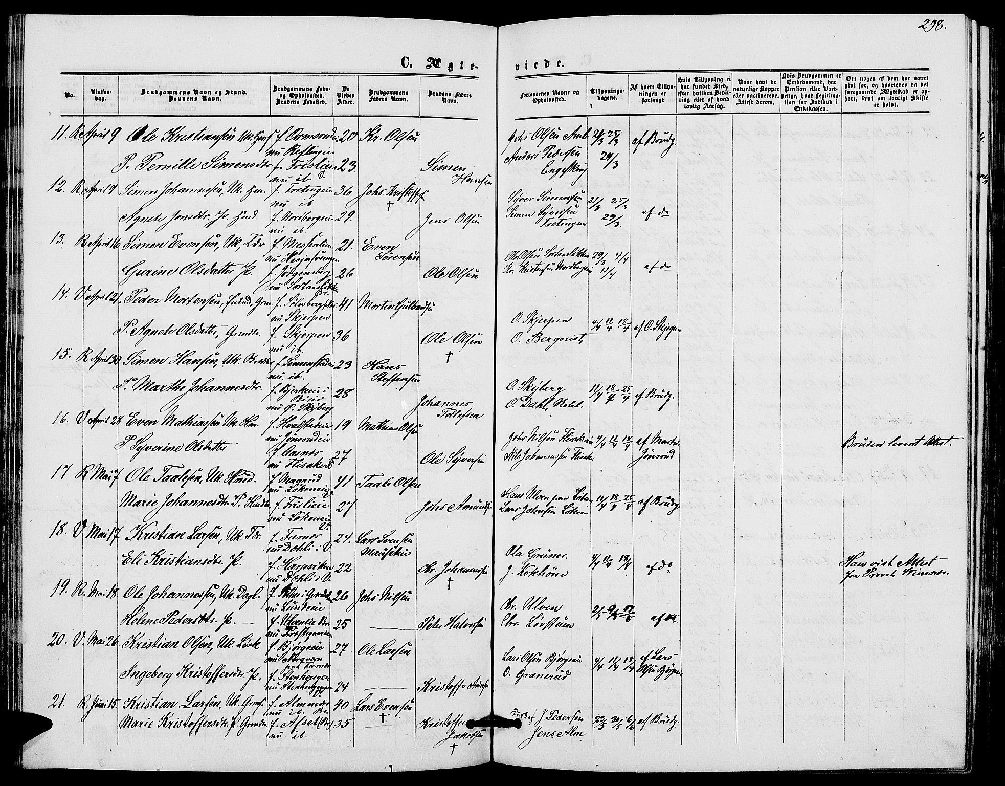 Ringsaker prestekontor, AV/SAH-PREST-014/L/La/L0007: Parish register (copy) no. 7, 1861-1869, p. 298