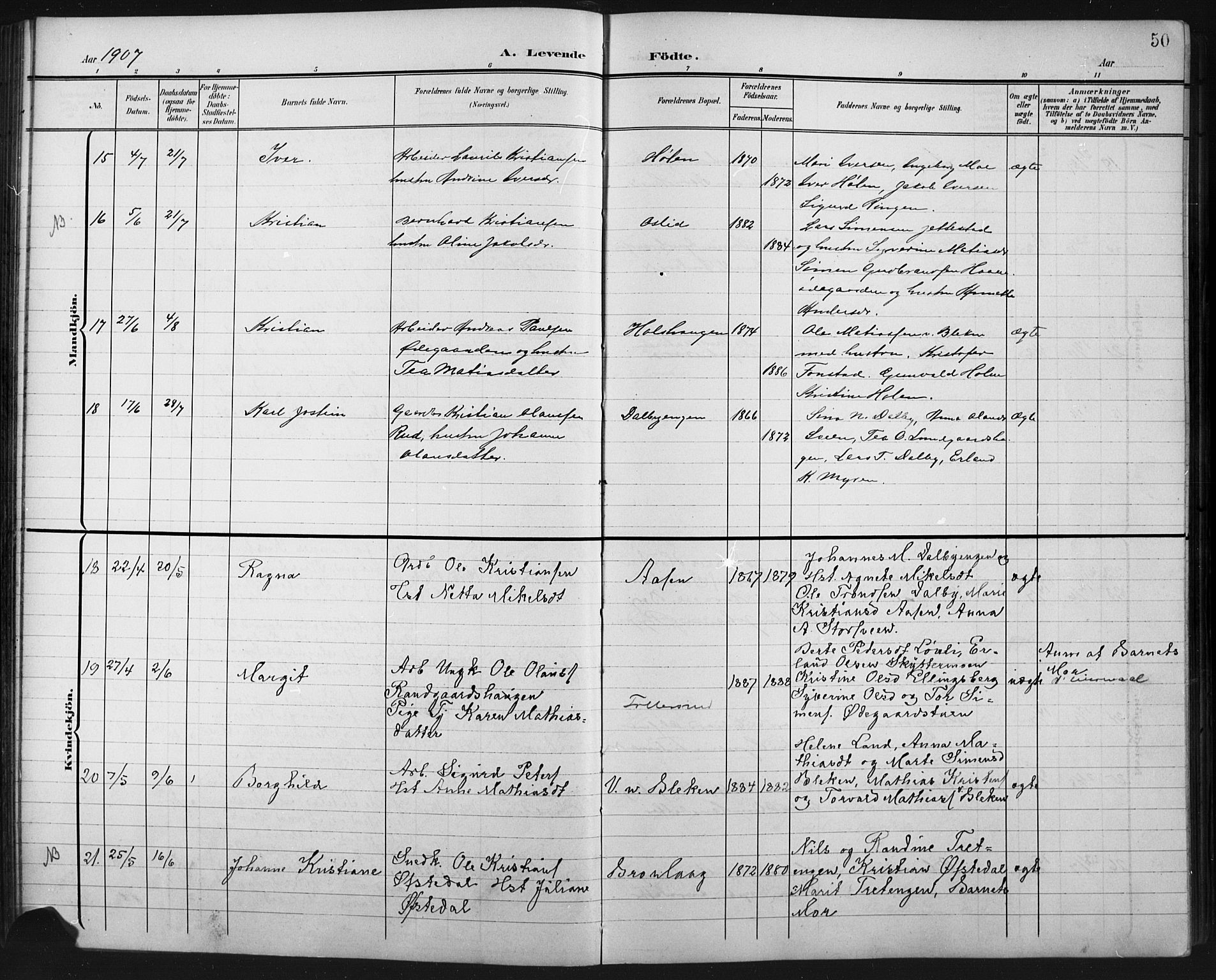 Fåberg prestekontor, AV/SAH-PREST-086/H/Ha/Hab/L0011: Parish register (copy) no. 11, 1901-1921, p. 50