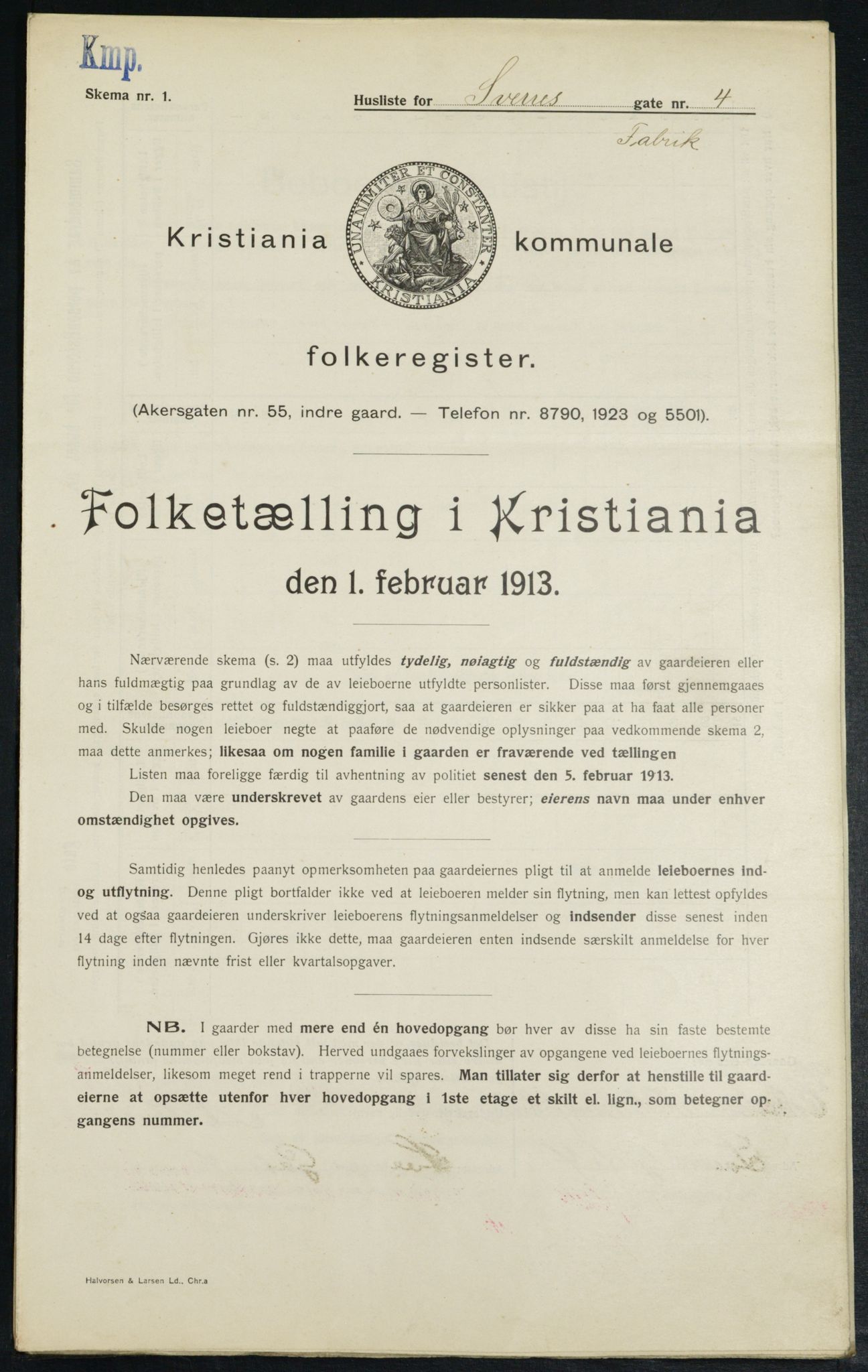 OBA, Municipal Census 1913 for Kristiania, 1913, p. 106000