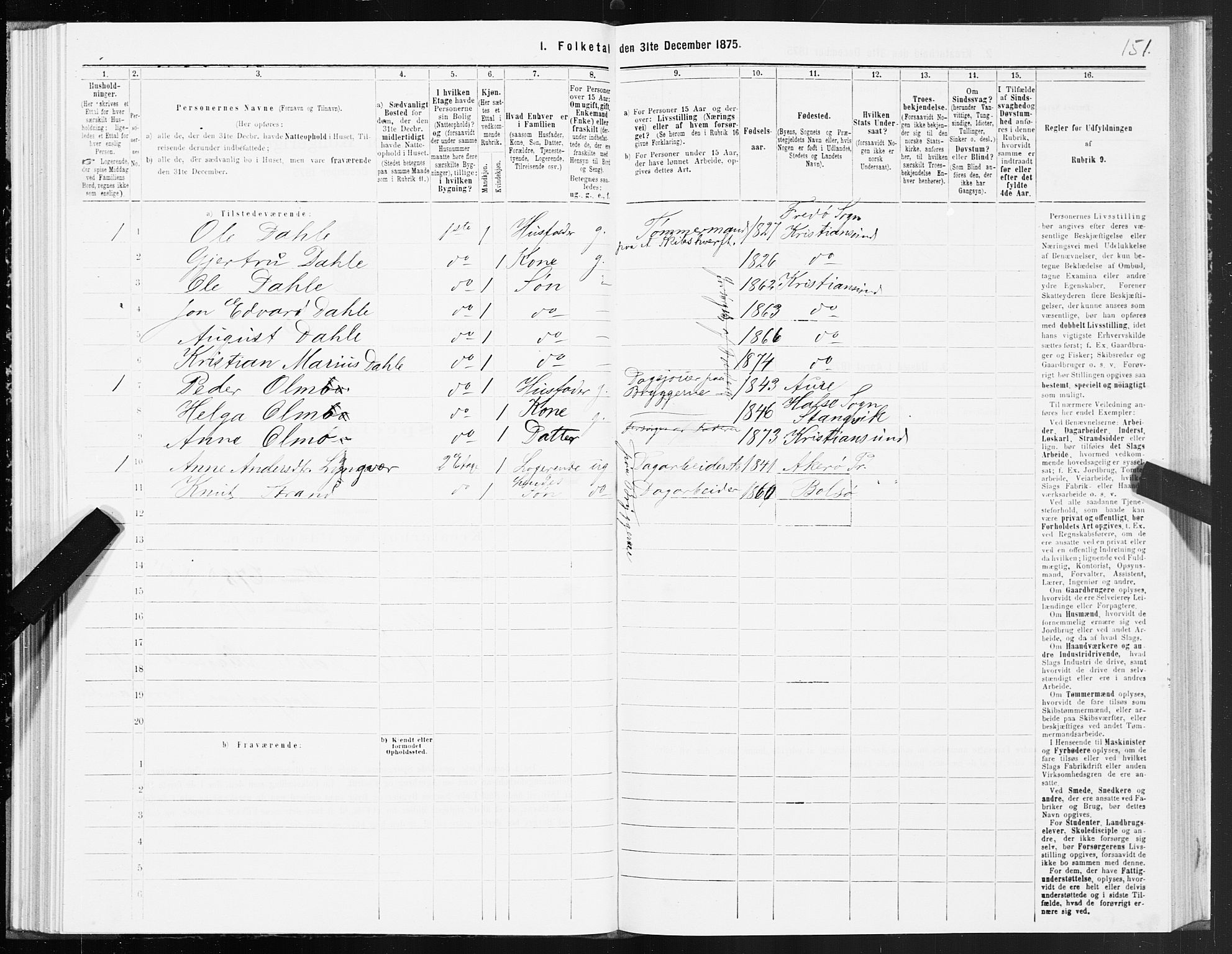 SAT, 1875 census for 1503B Kristiansund/Kristiansund, 1875, p. 4151