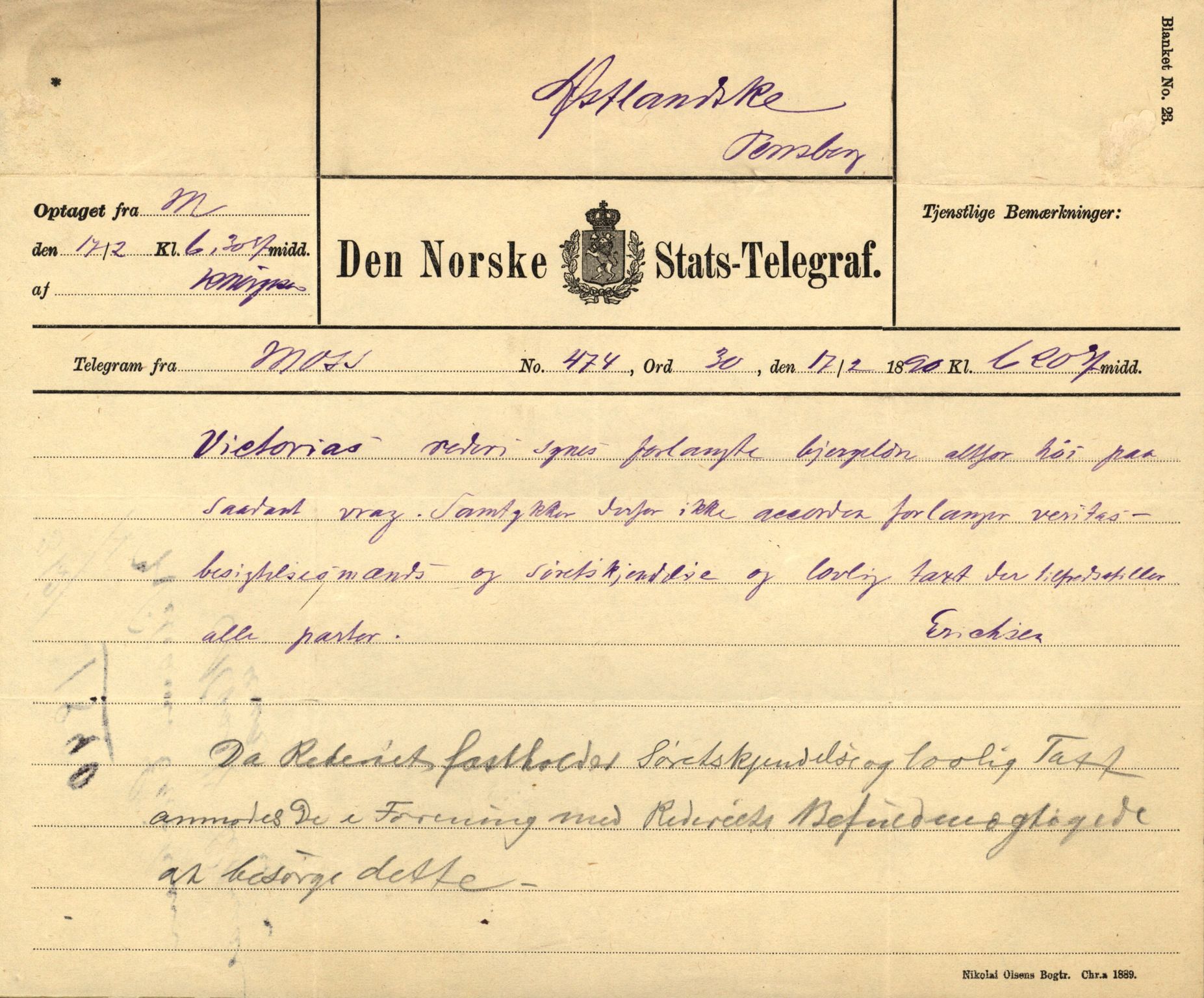 Pa 63 - Østlandske skibsassuranceforening, VEMU/A-1079/G/Ga/L0025/0002: Havaridokumenter / Victoria, St. Petersburg, Windsor, 1890, p. 43