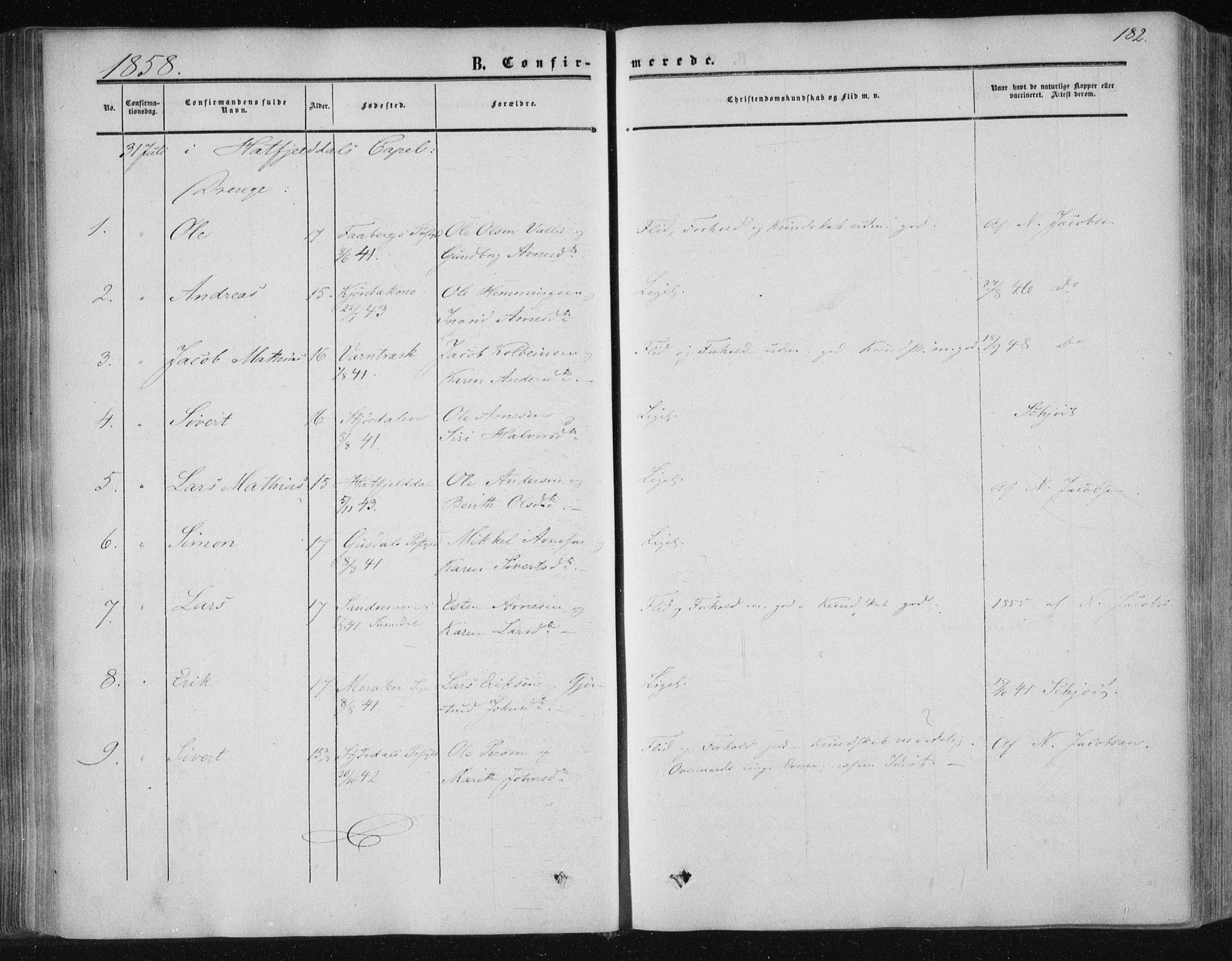 Ministerialprotokoller, klokkerbøker og fødselsregistre - Nordland, SAT/A-1459/820/L0293: Parish register (official) no. 820A14, 1855-1865, p. 182