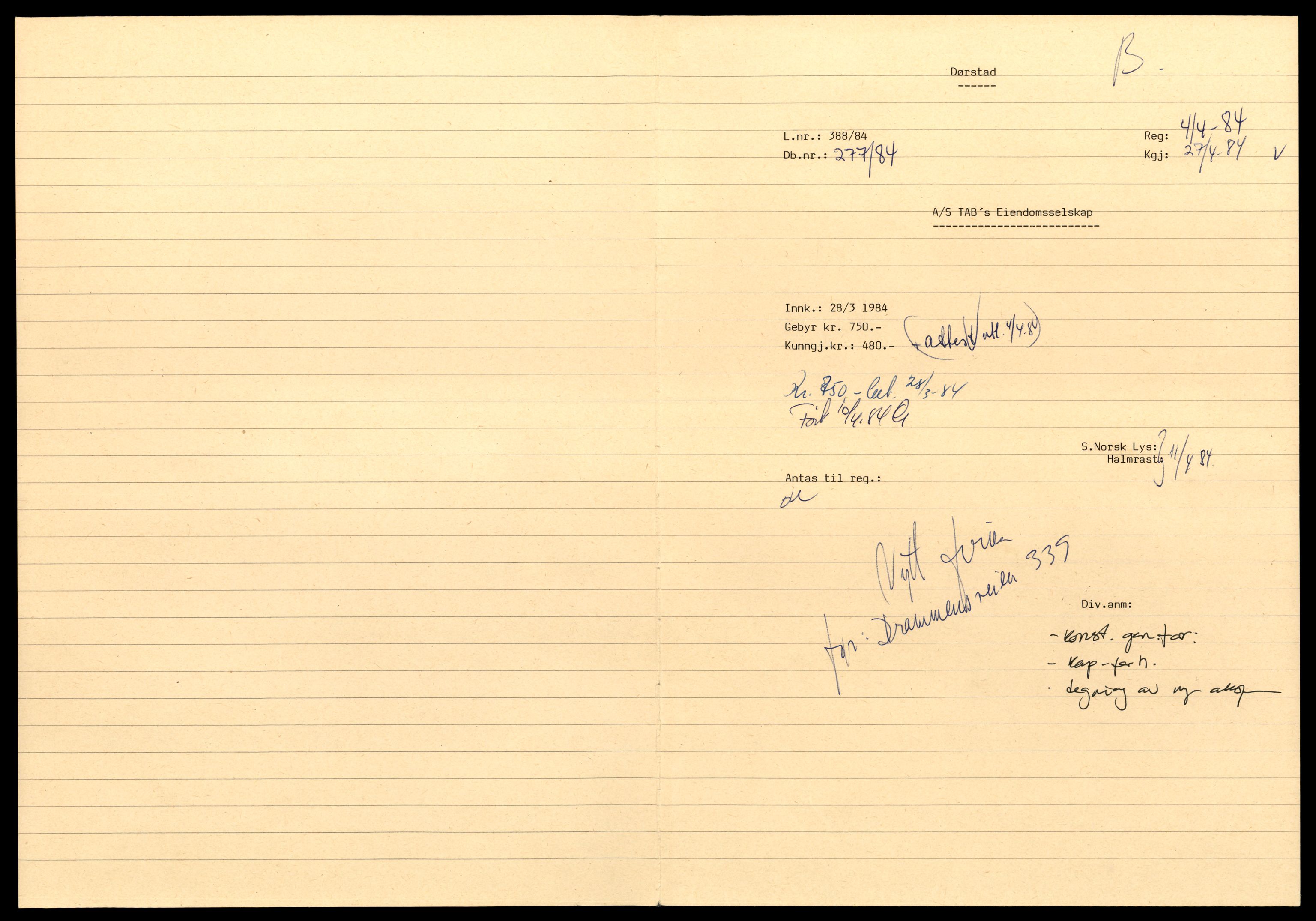 Asker og Bærum tingrett, AV/SAT-A-10379/K/Kb/Kbb/L0148: Aksjeselskap og andelslag i Bærum, Tab - Tea, 1962-1989, p. 1