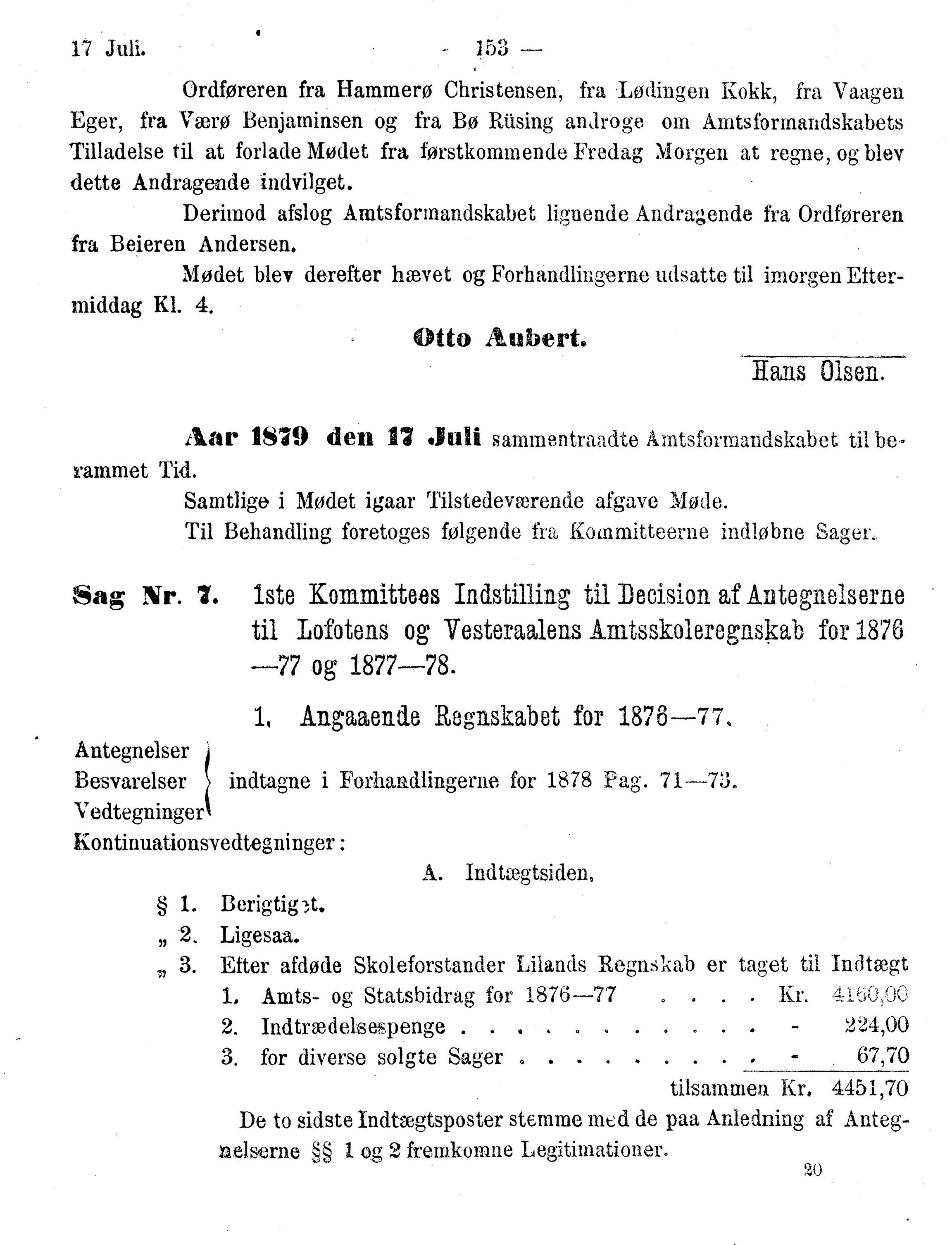 Nordland Fylkeskommune. Fylkestinget, AIN/NFK-17/176/A/Ac/L0010: Fylkestingsforhandlinger 1874-1880, 1874-1880, p. 153