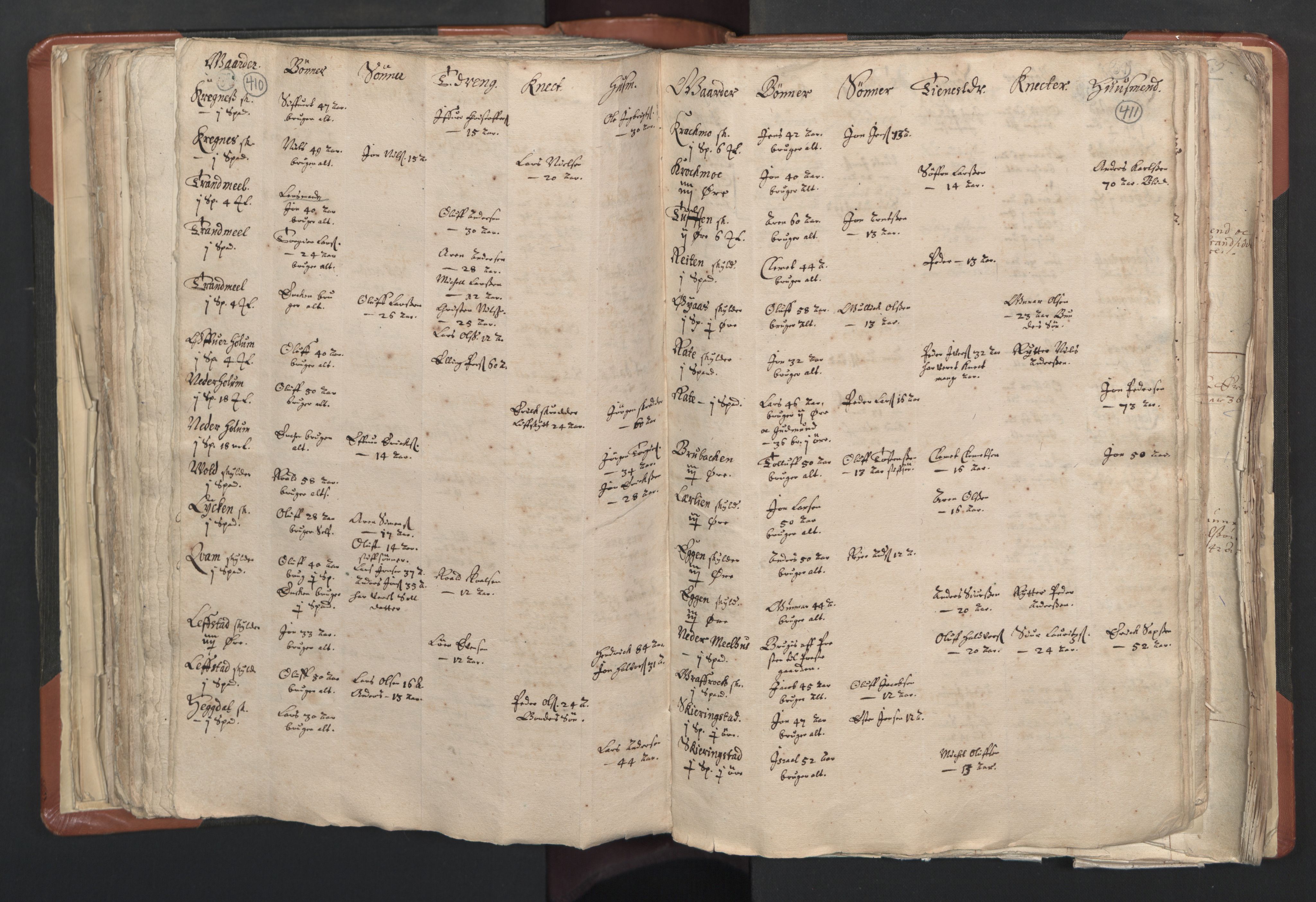 RA, Vicar's Census 1664-1666, no. 31: Dalane deanery, 1664-1666, p. 410-411