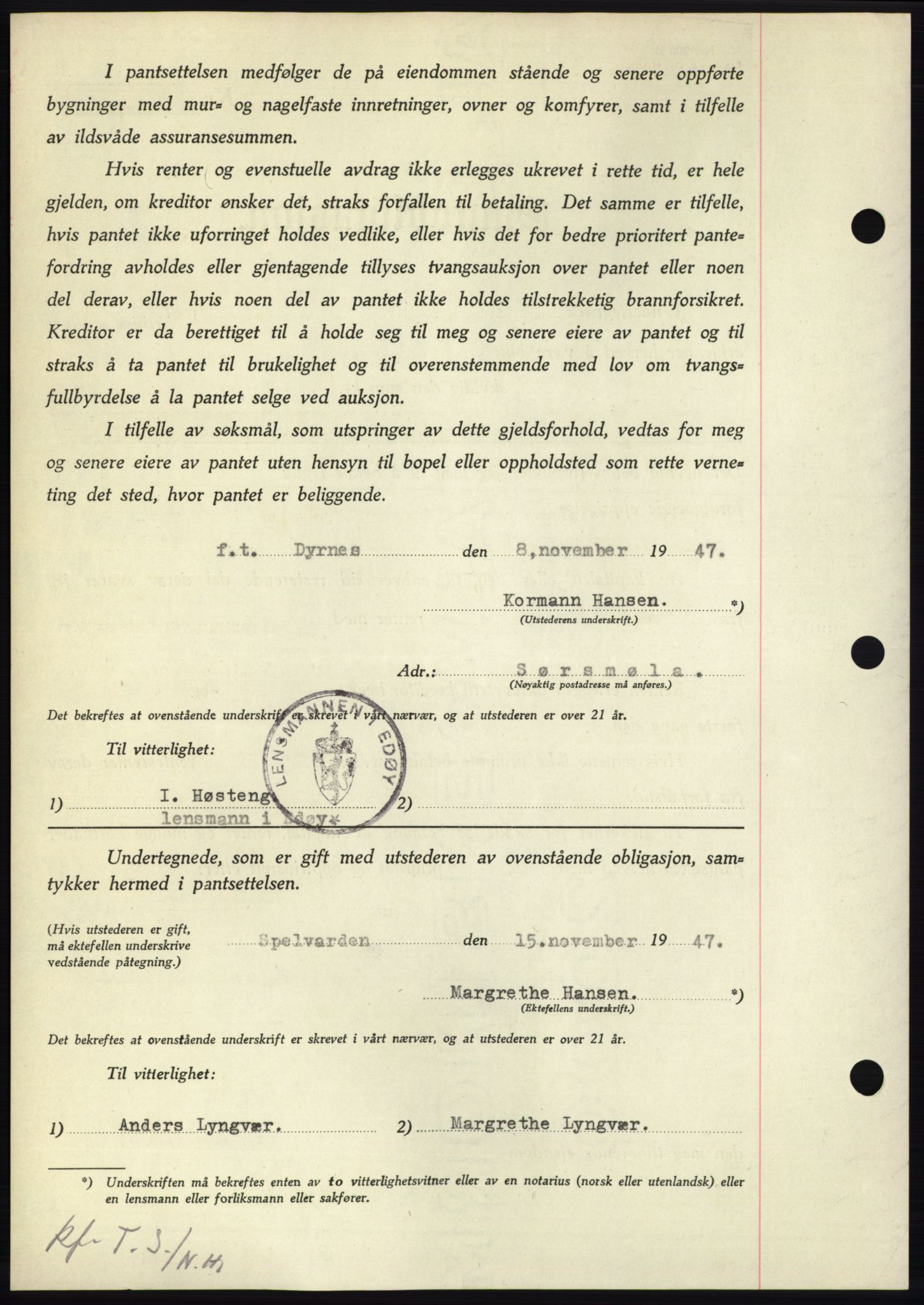 Nordmøre sorenskriveri, AV/SAT-A-4132/1/2/2Ca: Mortgage book no. B97, 1947-1948, Diary no: : 2829/1947